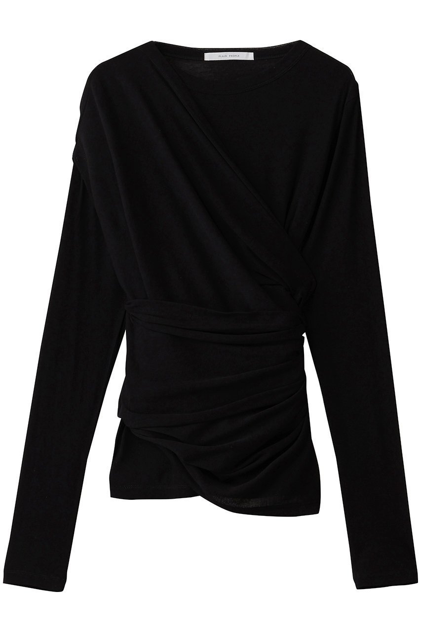【プレインピープル/PLAIN PEOPLE】のシア―ハイツイストフライスショール型レイヤードTシャツ インテリア・キッズ・メンズ・レディースファッション・服の通販 founy(ファニー) 　ファッション　Fashion　レディースファッション　Fashion for Women　トップス・カットソー　Cut & Sew Tops　シャツ・ブラウス・オフィスカジュアル　Elegant Blouses & Button-Ups　ロングTシャツ・Tシャツ　Longline T-Shirts & Tees　カットソー・ベーシックTシャツ　Cut-and-Sewn Tops / Stretch Tees & Basics　ショール　Shawl, Wrap　スリーブ　Sleeve, Long Sleeve / Short Sleeve　ドレープ　Drape, Draping Fabric　ベスト　Vest, Waistcoat　ベーシック　Basic, Essential　ロング　Long, Long-Length　長袖　Long Sleeve, Full Sleeve　ブラック|ID: prp329100004627480 ipo3291000000034495442