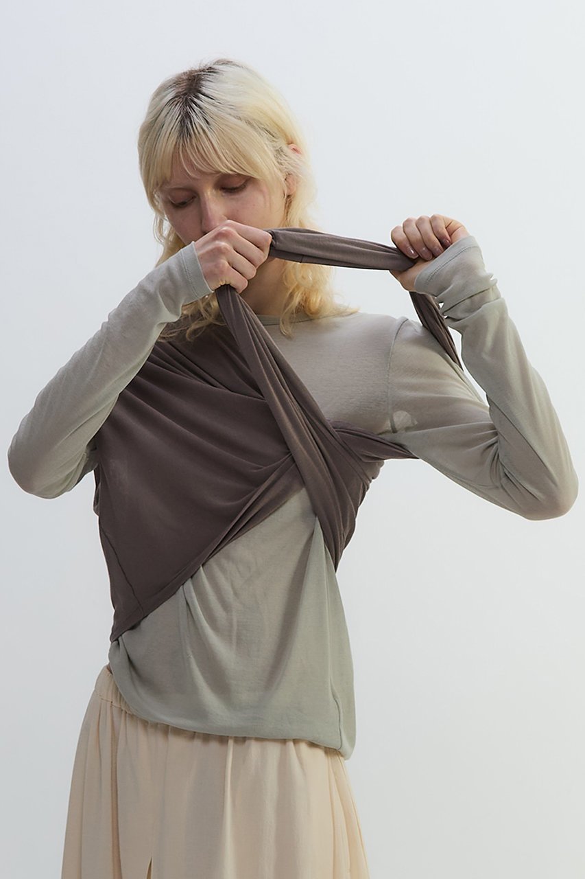 【プレインピープル/PLAIN PEOPLE】のシア―ハイツイストフライスショール型レイヤードTシャツ 人気、トレンドファッション・服の通販 founy(ファニー) 　ファッション　Fashion　レディースファッション　Fashion for Women　トップス・カットソー　Cut & Sew Tops　シャツ・ブラウス・オフィスカジュアル　Elegant Blouses & Button-Ups　ロングTシャツ・Tシャツ　Longline T-Shirts & Tees　カットソー・ベーシックTシャツ　Cut-and-Sewn Tops / Stretch Tees & Basics　ショール　Shawl, Wrap　スリーブ　Sleeve, Long Sleeve / Short Sleeve　ドレープ　Drape, Draping Fabric　ベスト　Vest, Waistcoat　ベーシック　Basic, Essential　ロング　Long, Long-Length　長袖　Long Sleeve, Full Sleeve　other-5|ID: prp329100004627480 ipo3291000000035644824