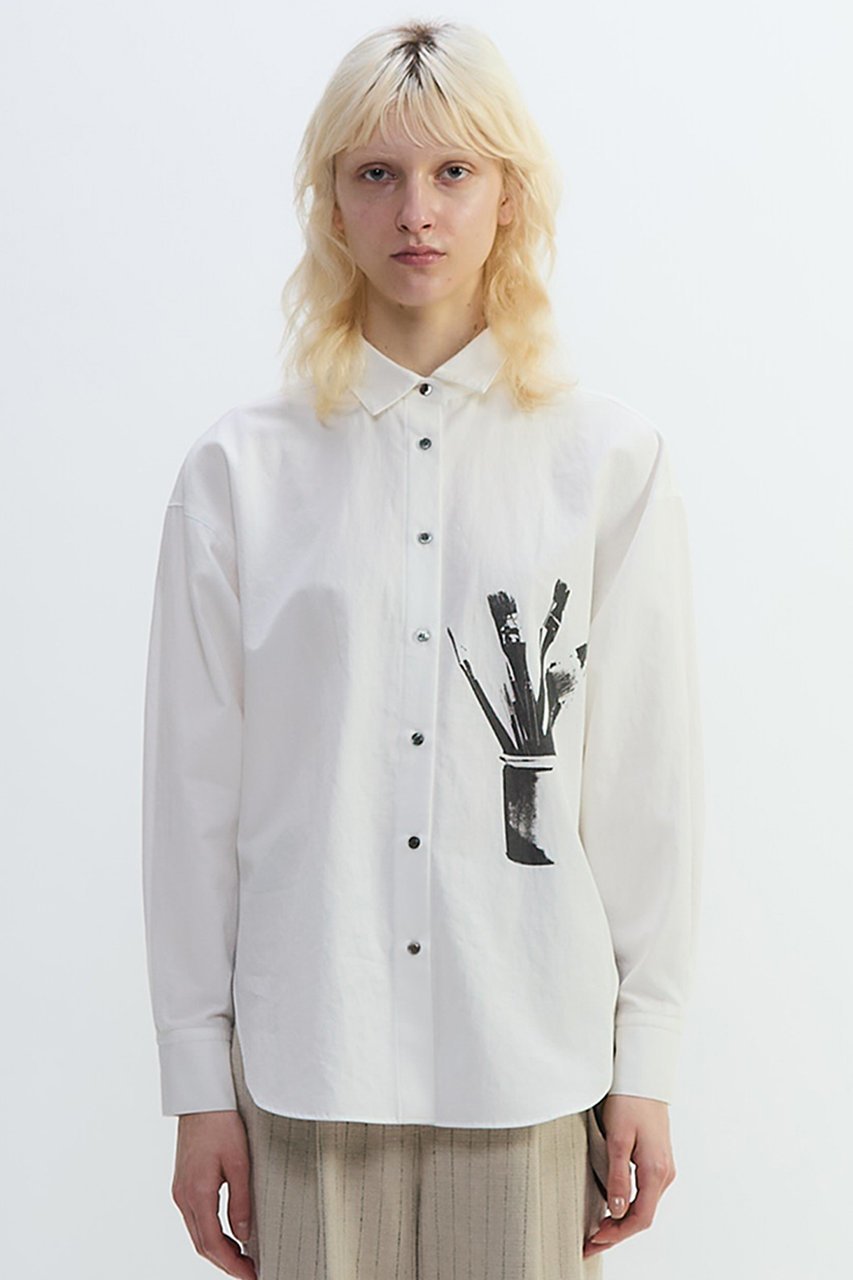 【プレインピープル/PLAIN PEOPLE】の綿麻高密度ツイルアトリエモチーフプリントシャツ 人気、トレンドファッション・服の通販 founy(ファニー) 　ファッション　Fashion　レディースファッション　Fashion for Women　トップス・カットソー　Cut & Sew Tops　シャツ・ブラウス・オフィスカジュアル　Elegant Blouses & Button-Ups　スタンダード　Standard, Basic　スリーブ　Sleeve, Long Sleeve / Short Sleeve　フォルム　Silhouette, Form　ベーシック　Basic, Essential　モチーフ　Motif, Design Theme　ヨーク　Yoke, Yoke Design　リネン　Linen, Linen Fabric　ロング　Long, Long-Length　 other-1|ID: prp329100004627484 ipo3291000000035582729