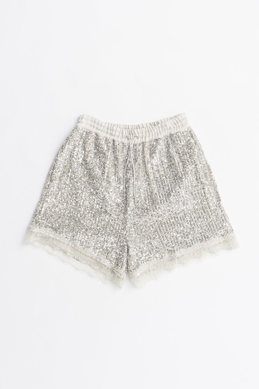 【プランク プロジェクト/PRANK PROJECT】のスパンコールショートパンツ / Spangle Short Pants インテリア・キッズ・メンズ・レディースファッション・服の通販 founy(ファニー) 　ファッション　Fashion　レディースファッション　Fashion for Women　パンツ　Pants & Trousers　ショートパンツ・ハーフパンツ　High-Waisted & Relaxed Shorts　ショート　Short, Short Length　スウェット / スエット　Sweatshirt, Sweatwear　スパンコール　Sequins, Sequin Embellishment　ドローストリング　Drawstring, Pull Cord　レース　Lace, Lace Fabric　SLV(シルバー)|ID: prp329100004627508 ipo3291000000033260437