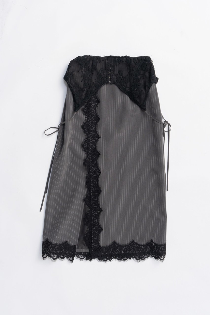 【プランク プロジェクト/PRANK PROJECT】の2WAYレースミディスカート / 2-Way Lace Midi Skirt インテリア・キッズ・メンズ・レディースファッション・服の通販 founy(ファニー) 　ファッション　Fashion　レディースファッション　Fashion for Women　スカート　Skirts　インナー　Innerwear　ストライプ　Stripe, Striped Pattern　タイトスカート　Pencil Skirt, Tight Skirt　マニッシュ　Mannish, Boyish　リボン　Ribbon, Bow　レース　Lace, Lace Fabric　GRY(グレー)|ID: prp329100004627533 ipo3291000000033260662