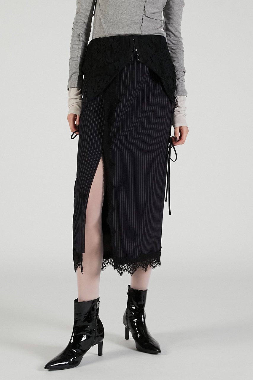 【プランク プロジェクト/PRANK PROJECT】の2WAYレースミディスカート / 2-Way Lace Midi Skirt 人気、トレンドファッション・服の通販 founy(ファニー) 　ファッション　Fashion　レディースファッション　Fashion for Women　スカート　Skirts　インナー　Innerwear　ストライプ　Stripe, Striped Pattern　タイトスカート　Pencil Skirt, Tight Skirt　マニッシュ　Mannish, Boyish　リボン　Ribbon, Bow　レース　Lace, Lace Fabric　other-8|ID: prp329100004627533 ipo3291000000033260670