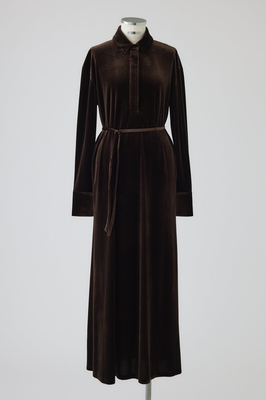 【リムアーク/RIM.ARK】のVelour shirt dress/シャツドレス インテリア・キッズ・メンズ・レディースファッション・服の通販 founy(ファニー) 　ファッション　Fashion　レディースファッション　Fashion for Women　ワンピース　Dresses　フォーマル・パーティードレス・結婚式用ドレス　Elegant & Casual Dresses　チュニック　Tunic Tops & Dresses　ストレッチ　Stretch, Stretchy Fabric　チュニック　Tunic, Long Top　ドレス　Dress, One-Piece　ドレープ　Drape, Draping Fabric　ベロア　Velour, Soft Velvet　ロング　Long, Long-Length　エレガント 上品　Elegant　新作・新入荷　New Arrivals / New In　ブラウン|ID: prp329100004629330 ipo3291000000033285283