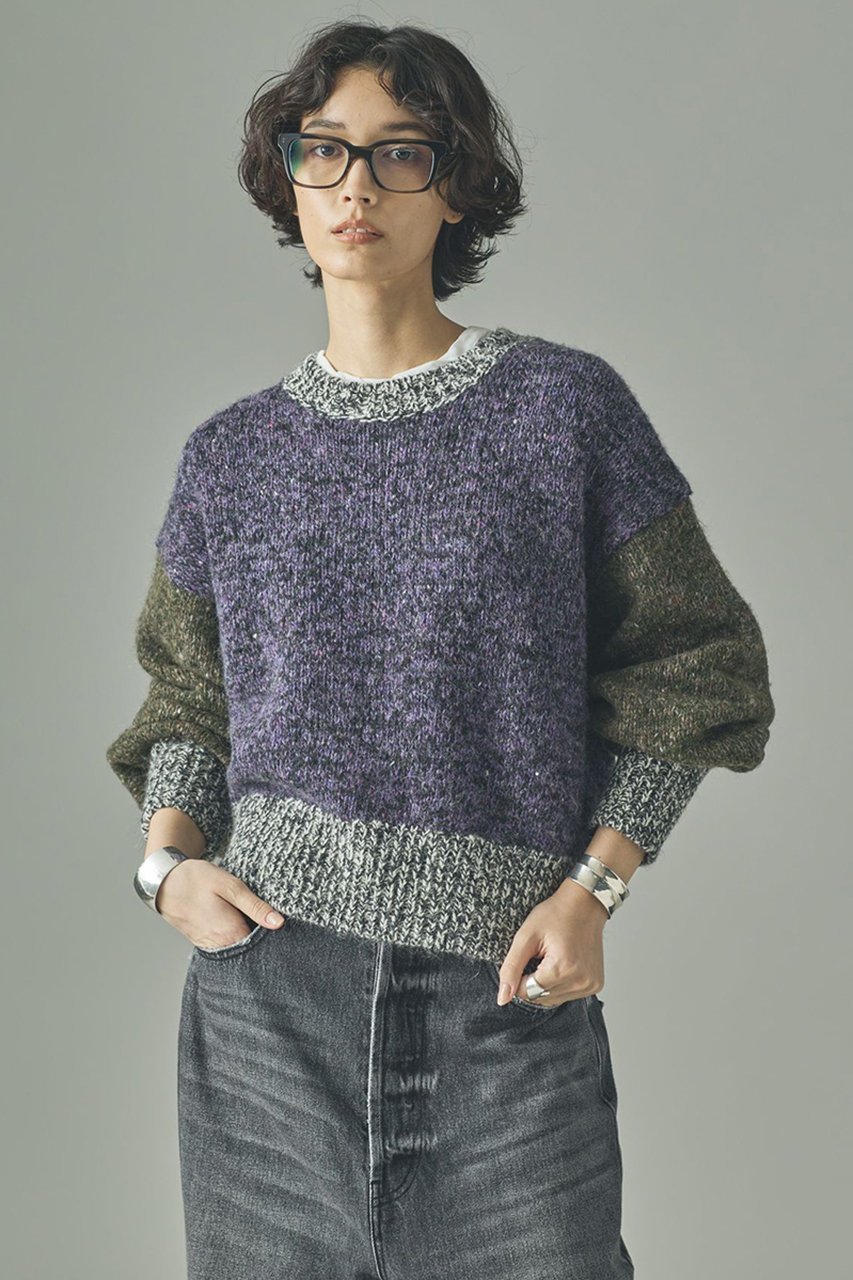【カレンソロジー/Curensology】のネップクレイジーニットプルオーバー 人気、トレンドファッション・服の通販 founy(ファニー) 　ファッション　Fashion　レディースファッション　Fashion for Women　トップス・カットソー　Cut & Sew Tops　ニット　Knit Tops & Sweaters　カジュアルプルオーバー・ニットトップス　Pullovers & Knit Tops / Casual Pullovers　2025年　2025　2025-2026秋冬・A/W　Autumn/Winter 2025–26 AW25–26　アクセサリー　Fashion Accessories　ショート　Short, Short Length　ツイード　Twill, Twill Weave　デニム　Denim, Jeans Material　ネップ　Nepp, Slub Yarn　バランス　Balance, Style Balance　ブロッキング　Color Blocking, Panel Design　ブロック　Block, Solid Block Pattern　A/W・秋冬　Autumn/Winter　other-2|ID: prp329100004629340 ipo3291000000033285366