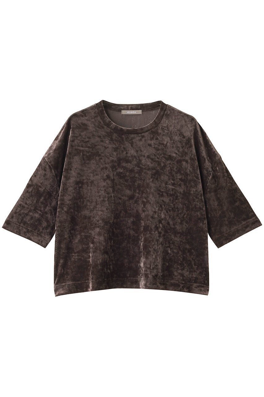 【エリオポール/heliopole】のシアーベロアTシャツ インテリア・キッズ・メンズ・レディースファッション・服の通販 founy(ファニー) 　ファッション　Fashion　レディースファッション　Fashion for Women　トップス・カットソー　Cut & Sew Tops　シャツ・ブラウス・オフィスカジュアル　Elegant Blouses & Button-Ups　ロングTシャツ・Tシャツ　Longline T-Shirts & Tees　カットソー・ベーシックTシャツ　Cut-and-Sewn Tops / Stretch Tees & Basics　ベロアトップス　Velour Tops / Velvet-Look Items　2025年　2025　2025-2026秋冬・A/W　Autumn/Winter 2025–26 AW25–26　シアー　Sheer, See-Through　ショート　Short, Short Length　スリーブ　Sleeve, Long Sleeve / Short Sleeve　トレンド　Trend, Trending Now　ベロア　Velour, Soft Velvet　秋　Autumn　A/W・秋冬　Autumn/Winter　ダークブラウン|ID: prp329100004630016 ipo3291000000033298366