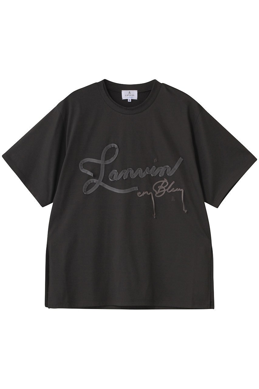 【ランバン オン ブルー/LANVIN en Bleu】のグログランテープロゴ刺しゅうTシャツ インテリア・キッズ・メンズ・レディースファッション・服の通販 founy(ファニー) 　ファッション　Fashion　レディースファッション　Fashion for Women　トップス・カットソー　Cut & Sew Tops　シャツ・ブラウス・オフィスカジュアル　Elegant Blouses & Button-Ups　ロングTシャツ・Tシャツ　Longline T-Shirts & Tees　カットソー・ベーシックTシャツ　Cut-and-Sewn Tops / Stretch Tees & Basics　ショート　Short, Short Length　シンプル　Simple, Minimal　スラックス　Slacks, Dress Pants　スリーブ　Sleeve, Long Sleeve / Short Sleeve　デニム　Denim, Jeans Material　フロント　Front, Front Design　新作・新入荷　New Arrivals / New In　チャコールグレー|ID: prp329100004630023 ipo3291000000033298426