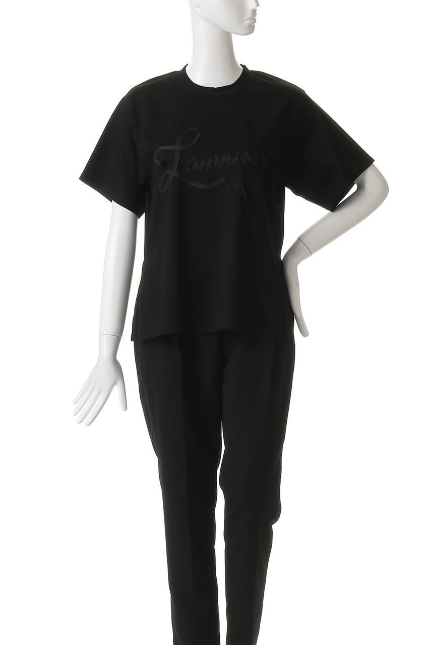 【ランバン オン ブルー/LANVIN en Bleu】のグログランテープロゴ刺しゅうTシャツ 人気、トレンドファッション・服の通販 founy(ファニー) 　ファッション　Fashion　レディースファッション　Fashion for Women　トップス・カットソー　Cut & Sew Tops　シャツ・ブラウス・オフィスカジュアル　Elegant Blouses & Button-Ups　ロングTシャツ・Tシャツ　Longline T-Shirts & Tees　カットソー・ベーシックTシャツ　Cut-and-Sewn Tops / Stretch Tees & Basics　ショート　Short, Short Length　シンプル　Simple, Minimal　スラックス　Slacks, Dress Pants　スリーブ　Sleeve, Long Sleeve / Short Sleeve　デニム　Denim, Jeans Material　フロント　Front, Front Design　新作・新入荷　New Arrivals / New In　other-2|ID: prp329100004630023 ipo3291000000033298428