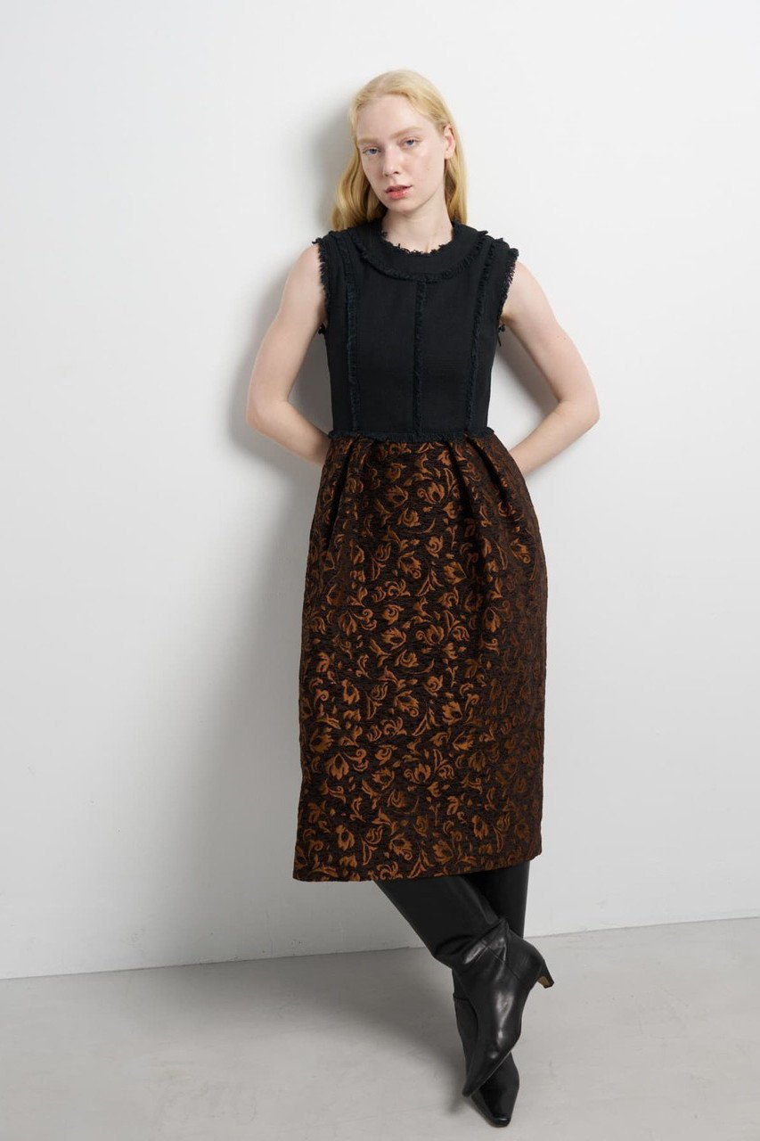 【ランバン オン ブルー/LANVIN en Bleu】のジャガードコンビワンピース 人気、トレンドファッション・服の通販 founy(ファニー) 　ファッション　Fashion　レディースファッション　Fashion for Women　ワンピース　Dresses　チュニック　Tunic Tops & Dresses　クラシカル　Classical, Vintage-Inspired　チュニック　Tunic, Long Top　フレア　Flare, Flared　ペイズリー　Paisley, Ethnic Pattern　リネン　Linen, Linen Fabric　ロング　Long, Long-Length　別注　Limited Edition, Custom Order　新作・新入荷　New Arrivals / New In　other-8|ID: prp329100004630027 ipo3291000000033298467