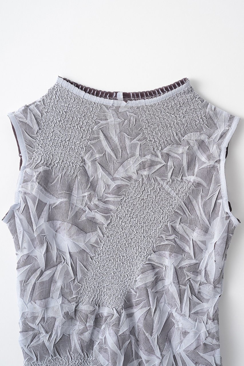 【ミューラル/MURRAL】のCrumpled ノースリーブトップス 人気、トレンドファッション・服の通販 founy(ファニー) 　ファッション　Fashion　レディースファッション　Fashion for Women　トップス・カットソー　Cut & Sew Tops　キャミソール&ノースリーブ　Camisoles & Sleeveless Tops　シャツ・ブラウス・オフィスカジュアル　Elegant Blouses & Button-Ups　ロングTシャツ・Tシャツ　Longline T-Shirts & Tees　カットソー・ベーシックTシャツ　Cut-and-Sewn Tops / Stretch Tees & Basics　2025年　2025　2025-2026秋冬・A/W　Autumn/Winter 2025–26 AW25–26　エレガント 上品　Elegant　コレクション　Collection, Seasonal Line　ショート　Short, Short Length　スリーブ　Sleeve, Long Sleeve / Short Sleeve　ノースリーブ　Sleeveless, No-Sleeve　プリント　Print, Printed Pattern　プリーツ　Pleats, Pleated　ランダム　Random, Irregular　A/W・秋冬　Autumn/Winter　other-3|ID: prp329100004630032 ipo3291000000033298512