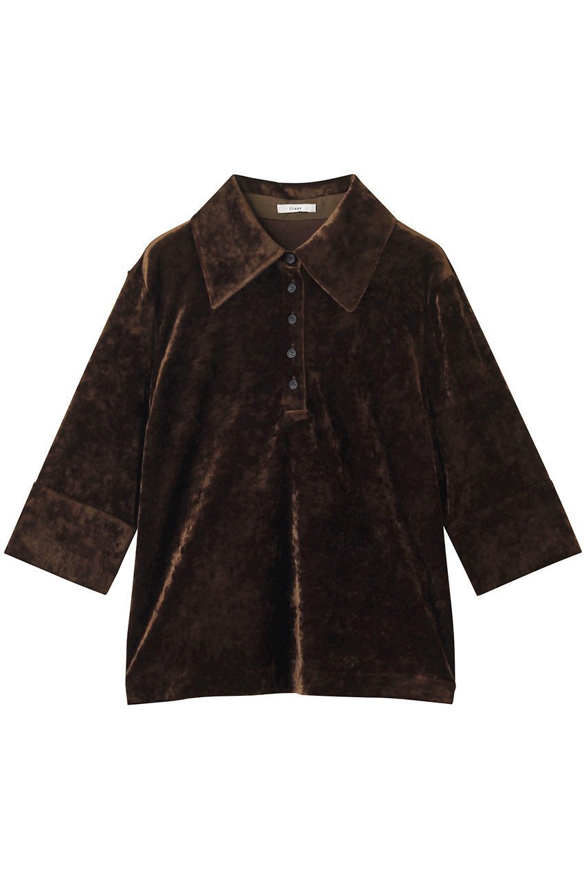 【クラネ/CLANE】のCRUSHED VELOUR POLO TOPS/シャツ/ブラウス インテリア・キッズ・メンズ・レディースファッション・服の通販 founy(ファニー) 　ファッション　Fashion　レディースファッション　Fashion for Women　トップス・カットソー　Cut & Sew Tops　シャツ・ブラウス・オフィスカジュアル　Elegant Blouses & Button-Ups　ベロアトップス　Velour Tops / Velvet-Look Items　2025年　2025　2025-2026秋冬・A/W　Autumn/Winter 2025–26 AW25–26　なめらか　Smooth, Silky Texture　カフス　Cuff Design　クラッシュ　Distressed, Crashed Style　ショート　Short, Short Length　スリーブ　Sleeve, Long Sleeve / Short Sleeve　フォルム　Silhouette, Form　ベロア　Velour, Soft Velvet　リラックス　Relax, Relaxed Fit　エレガント 上品　Elegant　A/W・秋冬　Autumn/Winter　BROWN|ID: prp329100004630035 ipo3291000000033298537
