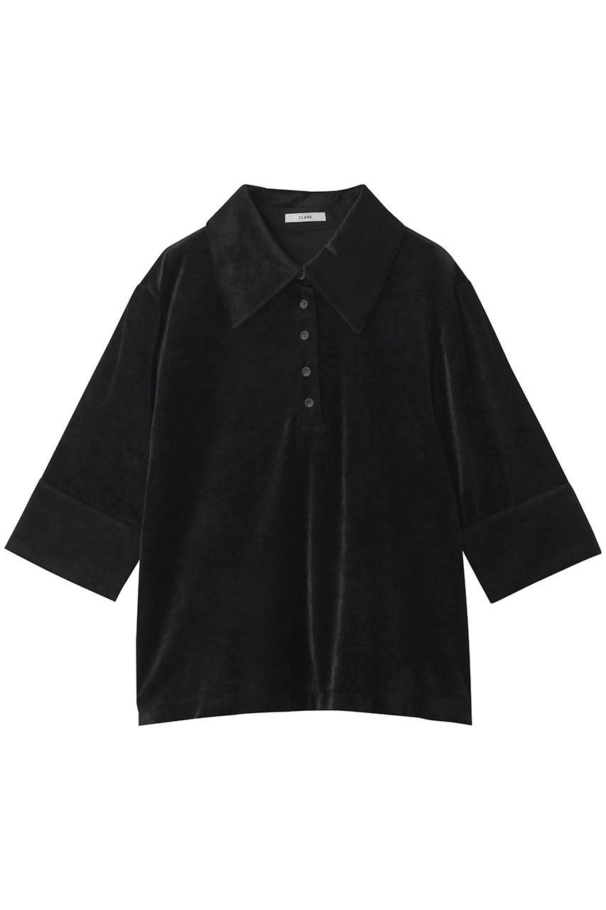 【クラネ/CLANE】のCRUSHED VELOUR POLO TOPS/シャツ/ブラウス インテリア・キッズ・メンズ・レディースファッション・服の通販 founy(ファニー) 　ファッション　Fashion　レディースファッション　Fashion for Women　トップス・カットソー　Cut & Sew Tops　シャツ・ブラウス・オフィスカジュアル　Elegant Blouses & Button-Ups　ベロアトップス　Velour Tops / Velvet-Look Items　2025年　2025　2025-2026秋冬・A/W　Autumn/Winter 2025–26 AW25–26　なめらか　Smooth, Silky Texture　カフス　Cuff Design　クラッシュ　Distressed, Crashed Style　ショート　Short, Short Length　スリーブ　Sleeve, Long Sleeve / Short Sleeve　フォルム　Silhouette, Form　ベロア　Velour, Soft Velvet　リラックス　Relax, Relaxed Fit　エレガント 上品　Elegant　A/W・秋冬　Autumn/Winter　BLACK|ID: prp329100004630035 ipo3291000000033298539