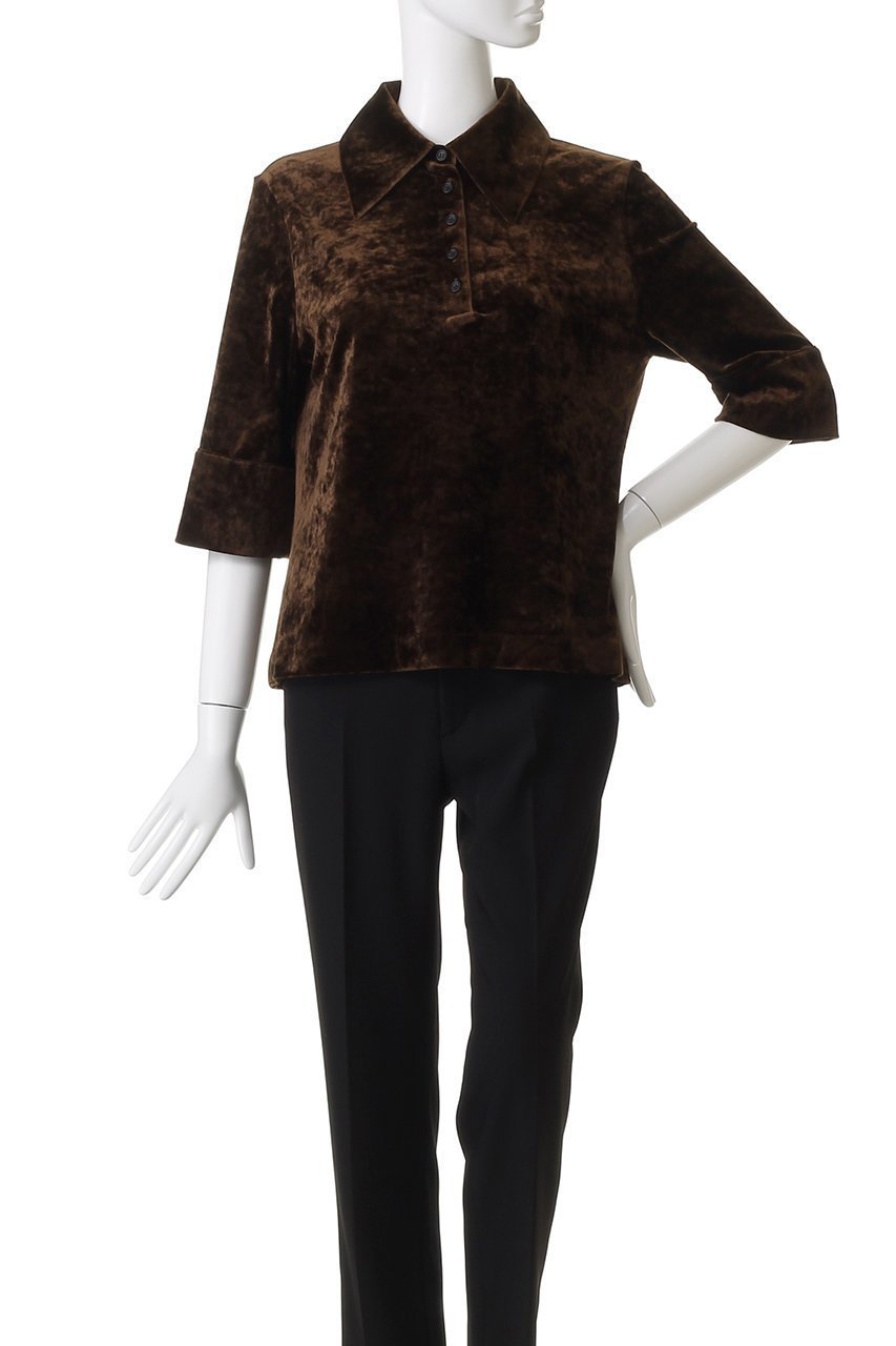 【クラネ/CLANE】のCRUSHED VELOUR POLO TOPS/シャツ/ブラウス 人気、トレンドファッション・服の通販 founy(ファニー) 　ファッション　Fashion　レディースファッション　Fashion for Women　トップス・カットソー　Cut & Sew Tops　シャツ・ブラウス・オフィスカジュアル　Elegant Blouses & Button-Ups　ベロアトップス　Velour Tops / Velvet-Look Items　なめらか　Smooth, Silky Texture　カフス　Cuff Design　クラッシュ　Distressed, Crashed Style　ショート　Short, Short Length　スリーブ　Sleeve, Long Sleeve / Short Sleeve　フォルム　Silhouette, Form　ベロア　Velour, Soft Velvet　リラックス　Relax, Relaxed Fit　エレガント 上品　Elegant　other-2|ID: prp329100004630035 ipo3291000000035543414