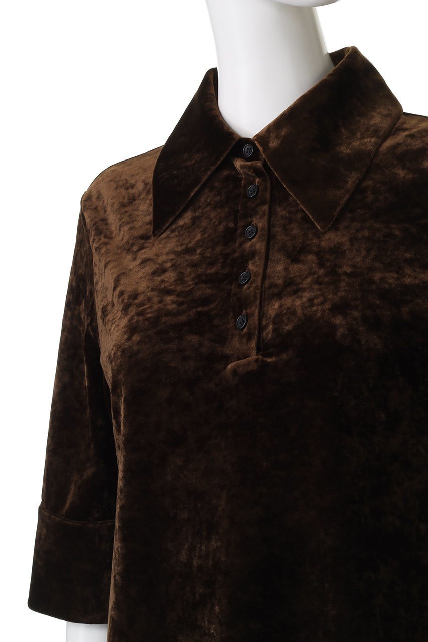【クラネ/CLANE】のCRUSHED VELOUR POLO TOPS/シャツ/ブラウス 人気、トレンドファッション・服の通販 founy(ファニー) 　ファッション　Fashion　レディースファッション　Fashion for Women　トップス・カットソー　Cut & Sew Tops　シャツ・ブラウス・オフィスカジュアル　Elegant Blouses & Button-Ups　ベロアトップス　Velour Tops / Velvet-Look Items　なめらか　Smooth, Silky Texture　カフス　Cuff Design　クラッシュ　Distressed, Crashed Style　ショート　Short, Short Length　スリーブ　Sleeve, Long Sleeve / Short Sleeve　フォルム　Silhouette, Form　ベロア　Velour, Soft Velvet　リラックス　Relax, Relaxed Fit　エレガント 上品　Elegant　other-5|ID: prp329100004630035 ipo3291000000035543419
