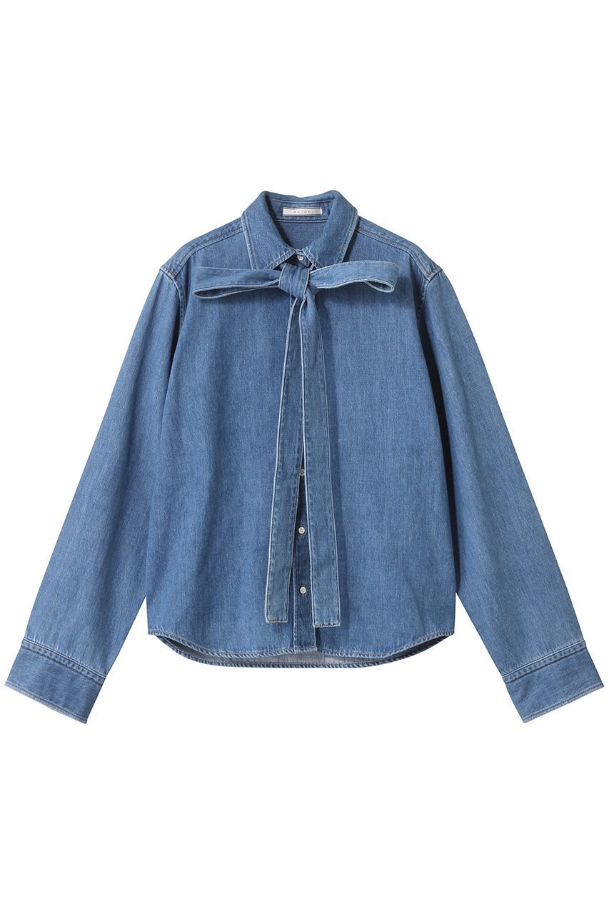 【ベイジ,/BEIGE,】のMARKEL/ボウタイ付きシャツカラーデニムシャツ 人気、トレンドファッション・服の通販 founy(ファニー) 　ファッション　Fashion　レディースファッション　Fashion for Women　トップス・カットソー　Cut & Sew Tops　シャツ・ブラウス・オフィスカジュアル　Elegant Blouses & Button-Ups　シンプル　Simple, Minimal　スリーブ　Sleeve, Long Sleeve / Short Sleeve　デニム　Denim, Jeans Material　フェミニン　Feminine, Girly　ロング　Long, Long-Length　 other-1|ID: prp329100004630050 ipo3291000000035582893