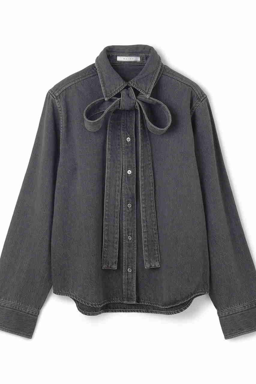 【ベイジ,/BEIGE,】のMARKEL/ボウタイ付きシャツカラーデニムシャツ インテリア・キッズ・メンズ・レディースファッション・服の通販 founy(ファニー) 　ファッション　Fashion　レディースファッション　Fashion for Women　トップス・カットソー　Cut & Sew Tops　シャツ・ブラウス・オフィスカジュアル　Elegant Blouses & Button-Ups　シンプル　Simple, Minimal　スリーブ　Sleeve, Long Sleeve / Short Sleeve　デニム　Denim, Jeans Material　フェミニン　Feminine, Girly　ロング　Long, Long-Length　Slate|ID: prp329100004630050 ipo3291000000035582896