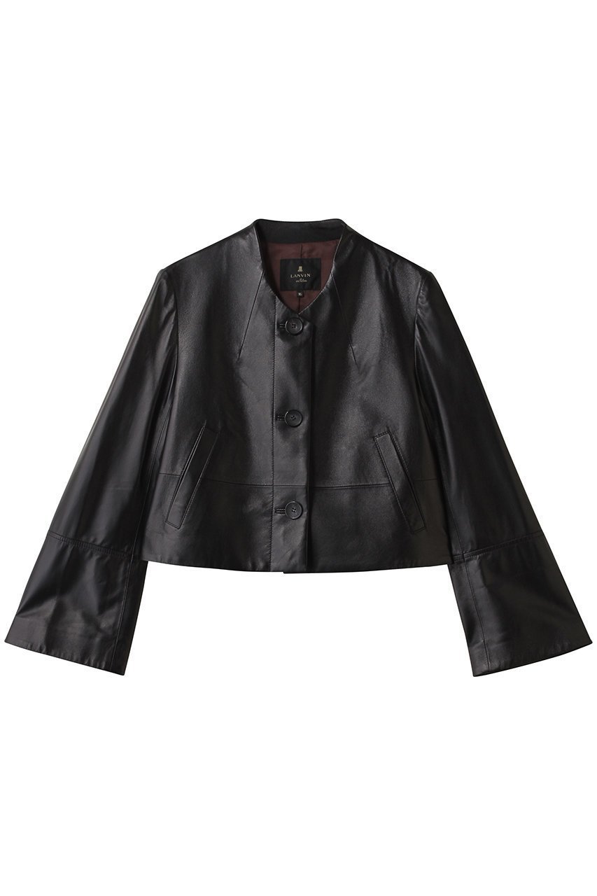 【ランバン オン ブルー/LANVIN en Bleu】のラムレザーショートジャケット インテリア・キッズ・メンズ・レディースファッション・服の通販 founy(ファニー) 　ファッション　Fashion　レディースファッション　Fashion for Women　アウター　Coat / Outerwear Collection　レディースジャケット・軽アウター　Jackets　イタリア　Italy　インナー　Innerwear　コンパクト　Compact, Small Size　ジャケット　Jacket, Outerwear　バランス　Balance, Style Balance　ファブリック　Fabric, Textile　フレア　Flare, Flared　ボトム　Bottoms, Lower Wear　ボトルネック　Bottle Neck, Mock Neck　ラグジュアリー　Luxury, Elegant　ワイド　Wide, Wide Fit　ブラック|ID: prp329100004630070 ipo3291000000036063680