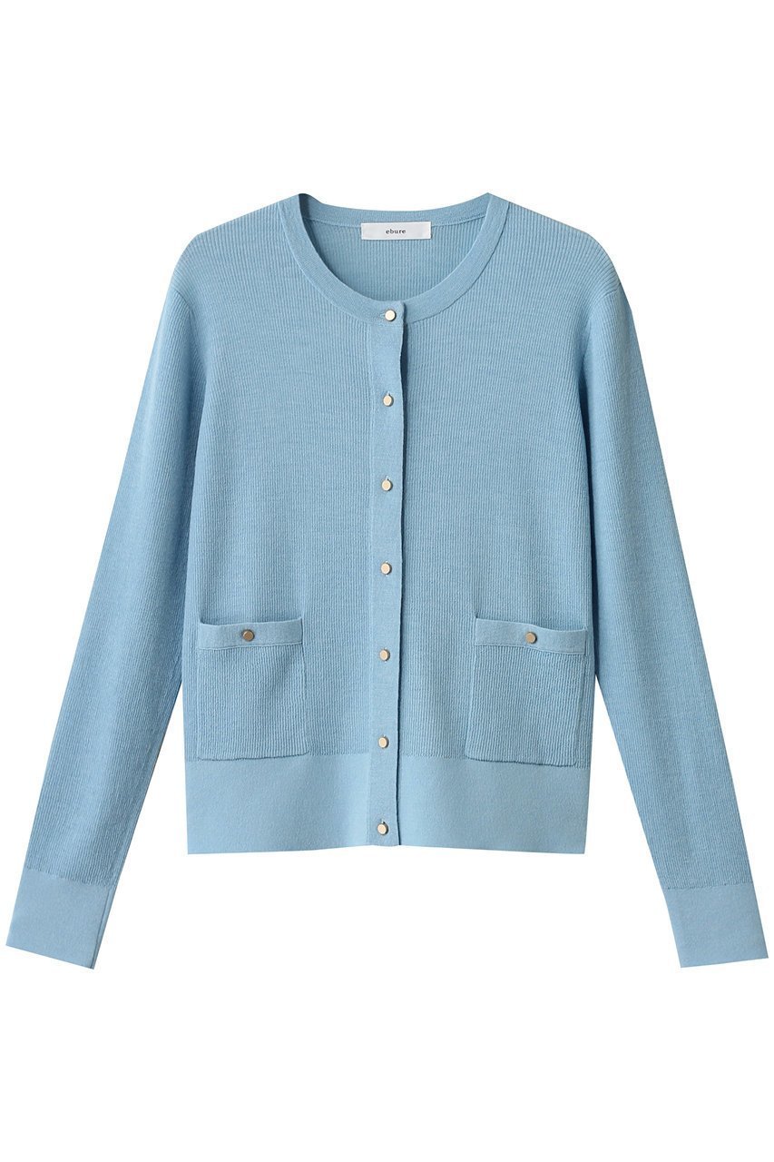 【エブール/ebure】のウールシアーRIBニット クルーネックカーディガン インテリア・キッズ・メンズ・レディースファッション・服の通販 founy(ファニー) 　ファッション　Fashion　レディースファッション　Fashion for Women　トップス・カットソー　Cut & Sew Tops　ニット　Knit Tops & Sweaters　カーディガン・羽織り　Layered Style Cardigans　カーディガン　Cardigan, Knitwear　コンパクト　Compact, Small Size　シンプル　Simple, Minimal　旅行　Travel　ビジネス 仕事 通勤　Business / Work / Commuting　ライトブルー|ID: prp329100004630089 ipo3291000000035496476