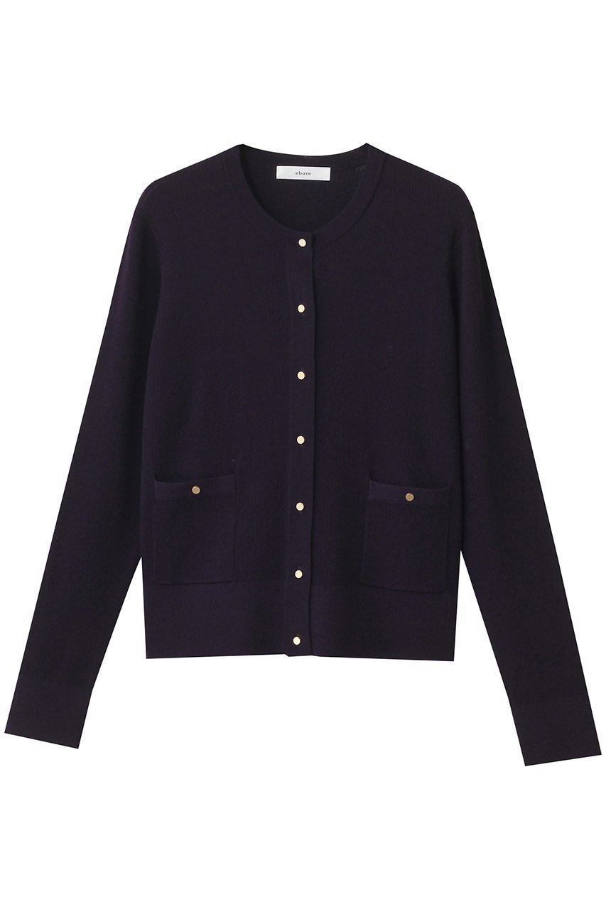 【エブール/ebure】のウールシアーRIBニット クルーネックカーディガン インテリア・キッズ・メンズ・レディースファッション・服の通販 founy(ファニー) 　ファッション　Fashion　レディースファッション　Fashion for Women　トップス・カットソー　Cut & Sew Tops　ニット　Knit Tops & Sweaters　カーディガン・羽織り　Layered Style Cardigans　カーディガン　Cardigan, Knitwear　コンパクト　Compact, Small Size　シンプル　Simple, Minimal　旅行　Travel　ビジネス 仕事 通勤　Business / Work / Commuting　パープル|ID: prp329100004630089 ipo3291000000035496477