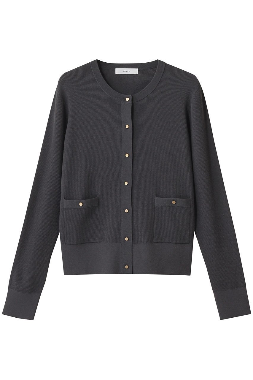 【エブール/ebure】のウールシアーRIBニット クルーネックカーディガン インテリア・キッズ・メンズ・レディースファッション・服の通販 founy(ファニー) 　ファッション　Fashion　レディースファッション　Fashion for Women　トップス・カットソー　Cut & Sew Tops　ニット　Knit Tops & Sweaters　カーディガン・羽織り　Layered Style Cardigans　カーディガン　Cardigan, Knitwear　コンパクト　Compact, Small Size　シンプル　Simple, Minimal　旅行　Travel　ビジネス 仕事 通勤　Business / Work / Commuting　グレー|ID: prp329100004630089 ipo3291000000035496478