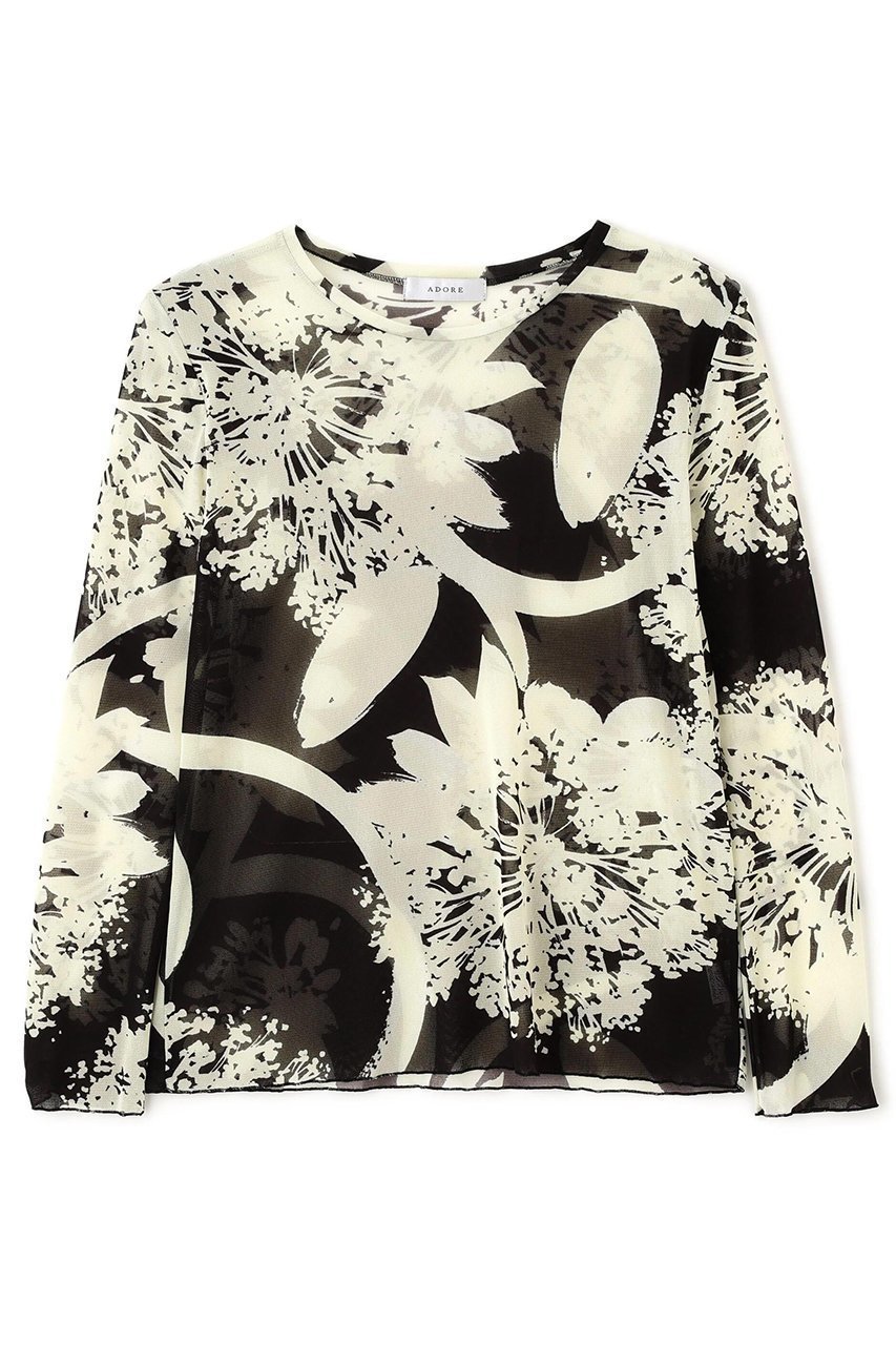 【アドーア/ADORE】のフローラルプリントカットソー 人気、トレンドファッション・服の通販 founy(ファニー) 　ファッション　Fashion　レディースファッション　Fashion for Women　トップス・カットソー　Cut & Sew Tops　シャツ・ブラウス・オフィスカジュアル　Elegant Blouses & Button-Ups　ロングTシャツ・Tシャツ　Longline T-Shirts & Tees　カットソー・ベーシックTシャツ　Cut-and-Sewn Tops / Stretch Tees & Basics　ストレッチ　Stretch, Stretchy Fabric　スリーブ　Sleeve, Long Sleeve / Short Sleeve　チュール　Tulip, Tulip Motif　プリント　Print, Printed Pattern　モチーフ　Motif, Design Theme　ロング　Long, Long-Length　 other-1|ID: prp329100004630127 ipo3291000000035965665