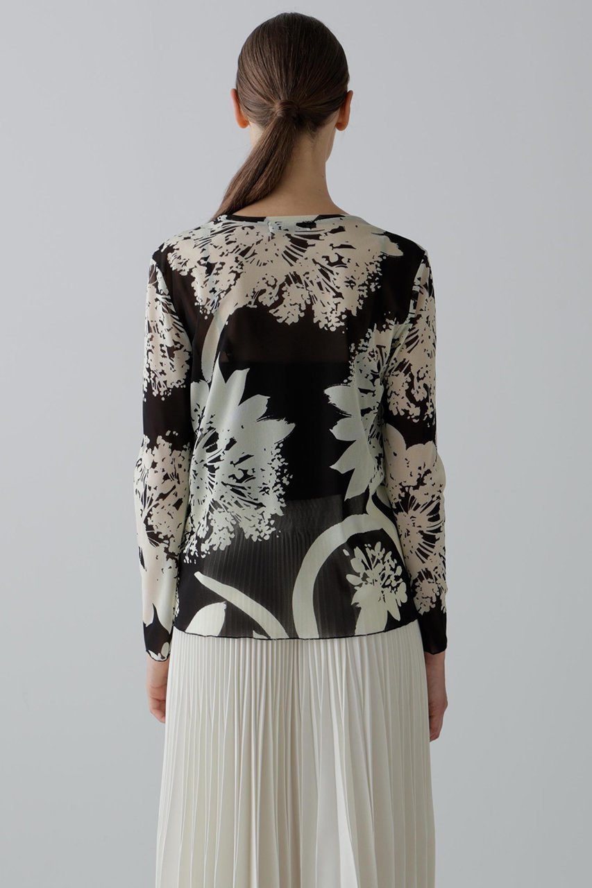 【アドーア/ADORE】のフローラルプリントカットソー 人気、トレンドファッション・服の通販 founy(ファニー) 　ファッション　Fashion　レディースファッション　Fashion for Women　トップス・カットソー　Cut & Sew Tops　シャツ・ブラウス・オフィスカジュアル　Elegant Blouses & Button-Ups　ロングTシャツ・Tシャツ　Longline T-Shirts & Tees　カットソー・ベーシックTシャツ　Cut-and-Sewn Tops / Stretch Tees & Basics　ストレッチ　Stretch, Stretchy Fabric　スリーブ　Sleeve, Long Sleeve / Short Sleeve　チュール　Tulip, Tulip Motif　プリント　Print, Printed Pattern　モチーフ　Motif, Design Theme　ロング　Long, Long-Length　other-5|ID: prp329100004630127 ipo3291000000035965673