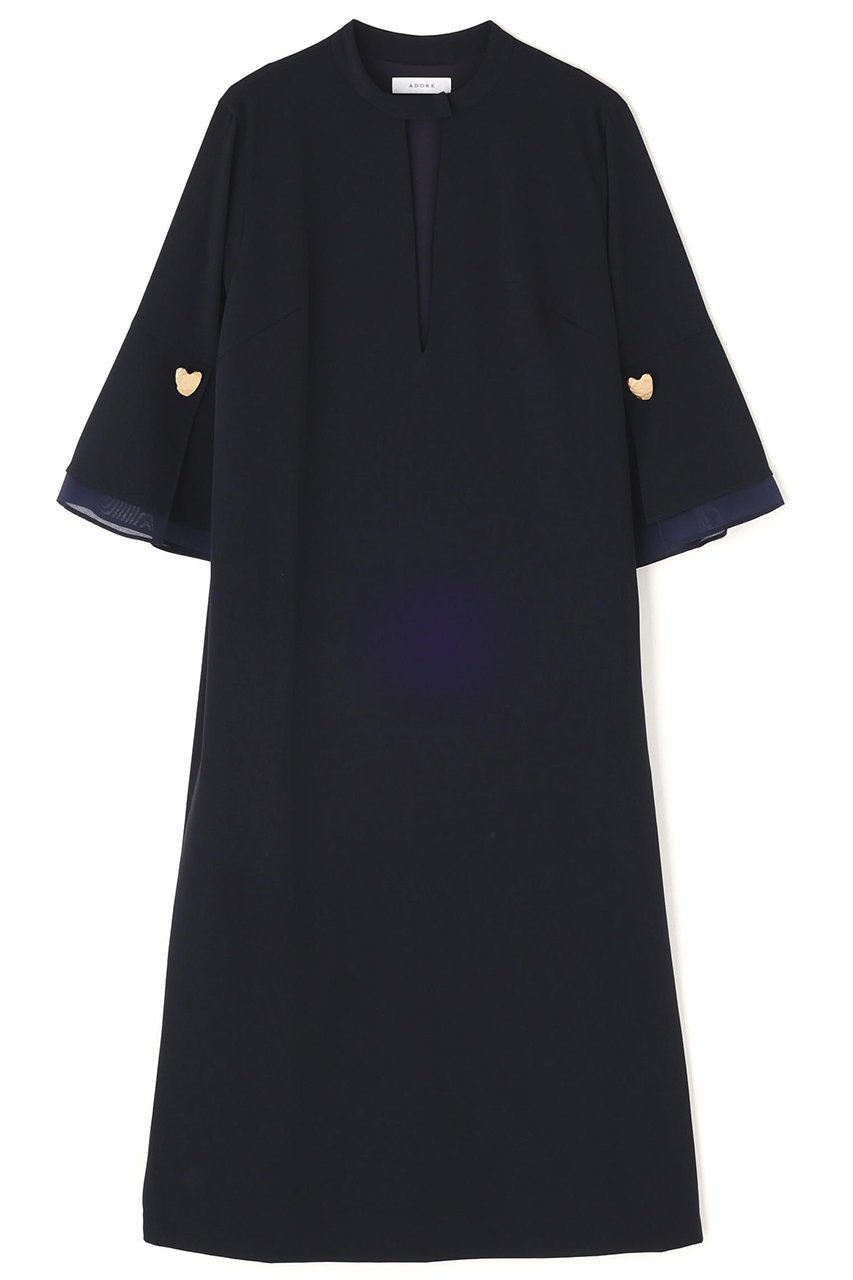 【アドーア/ADORE】のシックアンドシンカチオンツイルワンピース インテリア・キッズ・メンズ・レディースファッション・服の通販 founy(ファニー) 　ファッション　Fashion　レディースファッション　Fashion for Women　ワンピース　Dresses　チュニック　Tunic Tops & Dresses　おすすめ　Recommended / Our Picks　シアー　Sheer, See-Through　ストレッチ　Stretch, Stretchy Fabric　スリーブ　Sleeve, Long Sleeve / Short Sleeve　チュニック　Tunic, Long Top　ロング　Long, Long-Length　再入荷　Restock / Back in Stock　ネイビー|ID: prp329100004630131 ipo3291000000033985009