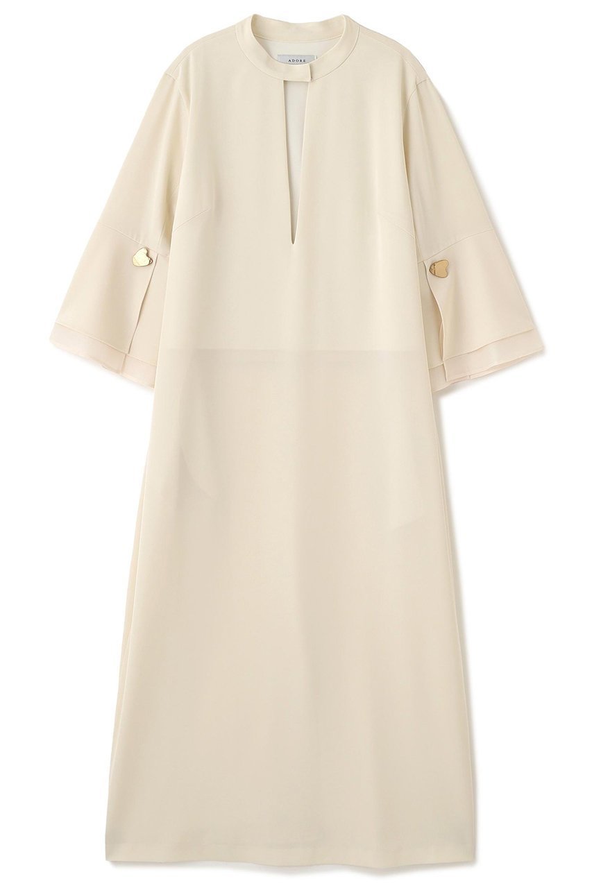 【アドーア/ADORE】のシックアンドシンカチオンツイルワンピース インテリア・キッズ・メンズ・レディースファッション・服の通販 founy(ファニー) 　ファッション　Fashion　レディースファッション　Fashion for Women　ワンピース　Dresses　チュニック　Tunic Tops & Dresses　おすすめ　Recommended / Our Picks　シアー　Sheer, See-Through　ストレッチ　Stretch, Stretchy Fabric　スリーブ　Sleeve, Long Sleeve / Short Sleeve　チュニック　Tunic, Long Top　ロング　Long, Long-Length　ホワイト|ID: prp329100004630131 ipo3291000000035452623