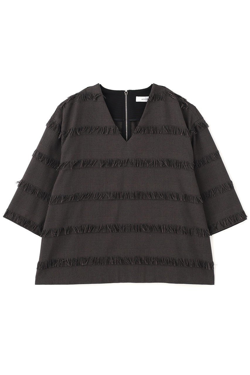 【アドーア/ADORE】のフリンジチェックブラウス 人気、トレンドファッション・服の通販 founy(ファニー) 　ファッション　Fashion　レディースファッション　Fashion for Women　トップス・カットソー　Cut & Sew Tops　シャツ・ブラウス・オフィスカジュアル　Elegant Blouses & Button-Ups　ショート　Short, Short Length　ジャカード／ジャガード　Jacquard, Woven Pattern　スリット　Slit, Slit Detail　スリーブ　Sleeve, Long Sleeve / Short Sleeve　セットアップ　Set-Up, Coordinated Outfit　チェック　Check, Plaid, Tartan　フリンジ　Fringe, Tassel　ボーダー　Border, Stripe　新作・新入荷　New Arrivals / New In　 other-1|ID: prp329100004630142 ipo3291000000033299540