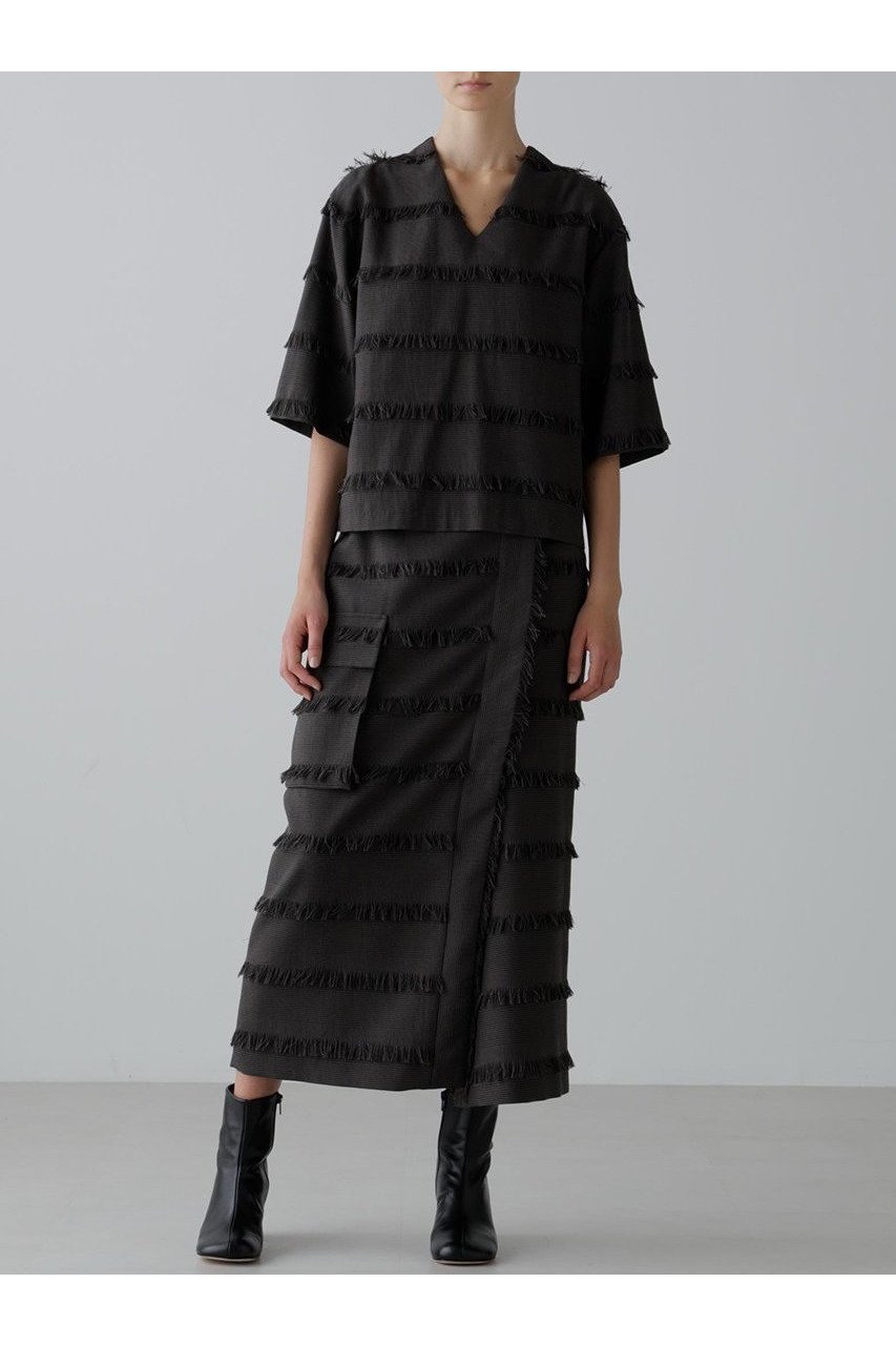 【アドーア/ADORE】のフリンジチェックブラウス 人気、トレンドファッション・服の通販 founy(ファニー) 　ファッション　Fashion　レディースファッション　Fashion for Women　トップス・カットソー　Cut & Sew Tops　シャツ・ブラウス・オフィスカジュアル　Elegant Blouses & Button-Ups　ショート　Short, Short Length　ジャカード／ジャガード　Jacquard, Woven Pattern　スリット　Slit, Slit Detail　スリーブ　Sleeve, Long Sleeve / Short Sleeve　セットアップ　Set-Up, Coordinated Outfit　チェック　Check, Plaid, Tartan　フリンジ　Fringe, Tassel　ボーダー　Border, Stripe　新作・新入荷　New Arrivals / New In　other-3|ID: prp329100004630142 ipo3291000000033299543