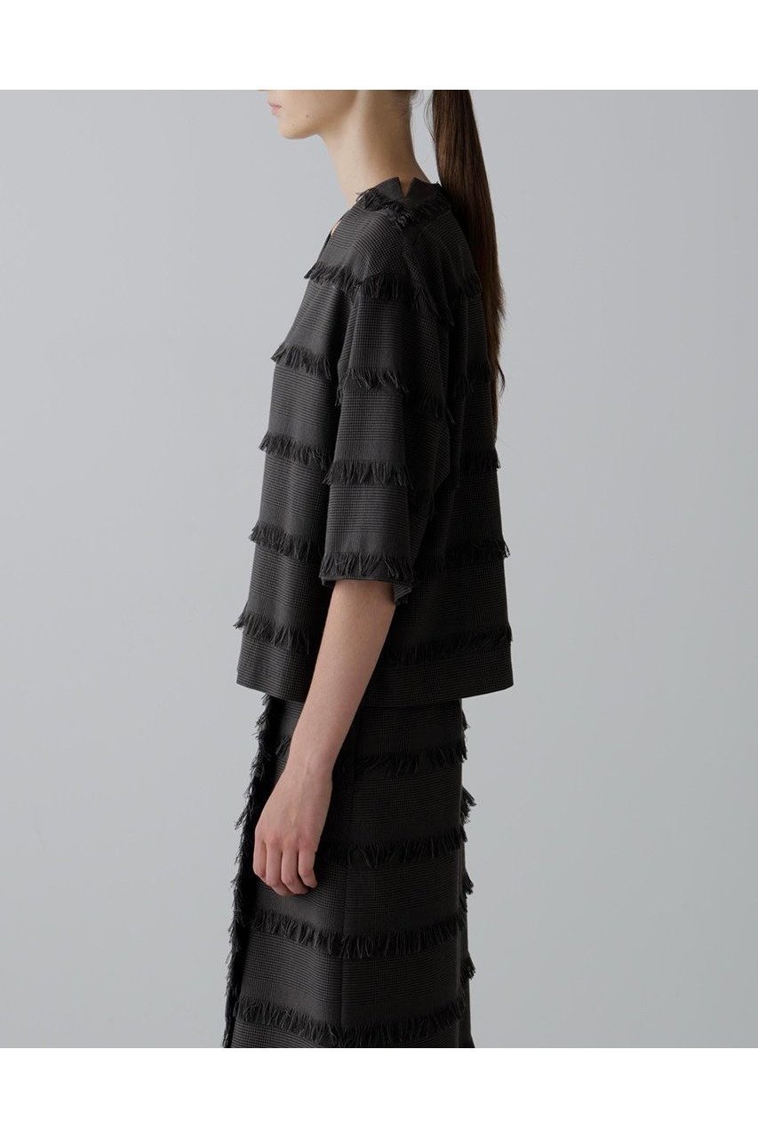 【アドーア/ADORE】のフリンジチェックブラウス 人気、トレンドファッション・服の通販 founy(ファニー) 　ファッション　Fashion　レディースファッション　Fashion for Women　トップス・カットソー　Cut & Sew Tops　シャツ・ブラウス・オフィスカジュアル　Elegant Blouses & Button-Ups　ショート　Short, Short Length　ジャカード／ジャガード　Jacquard, Woven Pattern　スリット　Slit, Slit Detail　スリーブ　Sleeve, Long Sleeve / Short Sleeve　セットアップ　Set-Up, Coordinated Outfit　チェック　Check, Plaid, Tartan　フリンジ　Fringe, Tassel　ボーダー　Border, Stripe　新作・新入荷　New Arrivals / New In　other-4|ID: prp329100004630142 ipo3291000000033299544