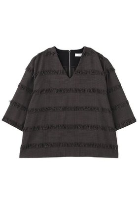 【アドーア/ADORE】 フリンジチェックブラウス人気、トレンドファッション・服の通販 founy(ファニー) ファッション Fashion レディースファッション Fashion for Women トップス・カットソー Cut & Sew Tops シャツ・ブラウス・オフィスカジュアル Elegant Blouses & Button-Ups ショート Short, Short Length ジャカード／ジャガード Jacquard, Woven Pattern スリット Slit, Slit Detail スリーブ Sleeve, Long Sleeve / Short Sleeve セットアップ Set-Up, Coordinated Outfit チェック Check, Plaid, Tartan フリンジ Fringe, Tassel ボーダー Border, Stripe |ID:prp329100004630142