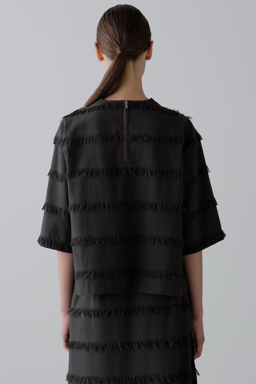 【アドーア/ADORE】のフリンジチェックブラウス 人気、トレンドファッション・服の通販 founy(ファニー) 　ファッション　Fashion　レディースファッション　Fashion for Women　トップス・カットソー　Cut & Sew Tops　シャツ・ブラウス・オフィスカジュアル　Elegant Blouses & Button-Ups　ショート　Short, Short Length　ジャカード／ジャガード　Jacquard, Woven Pattern　スリット　Slit, Slit Detail　スリーブ　Sleeve, Long Sleeve / Short Sleeve　セットアップ　Set-Up, Coordinated Outfit　チェック　Check, Plaid, Tartan　フリンジ　Fringe, Tassel　ボーダー　Border, Stripe　other-5|ID: prp329100004630142 ipo3291000000035354145