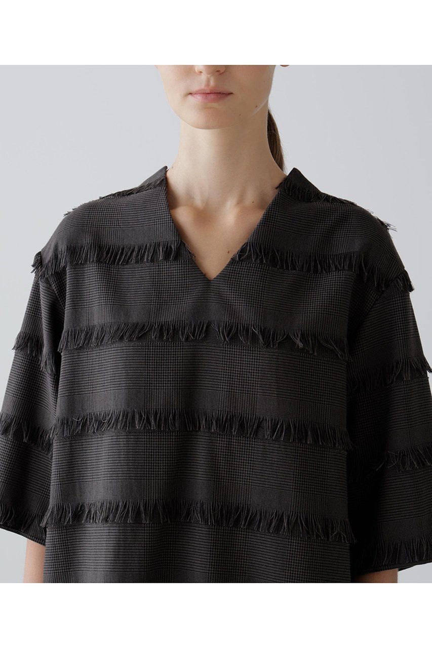 【アドーア/ADORE】のフリンジチェックブラウス 人気、トレンドファッション・服の通販 founy(ファニー) 　ファッション　Fashion　レディースファッション　Fashion for Women　トップス・カットソー　Cut & Sew Tops　シャツ・ブラウス・オフィスカジュアル　Elegant Blouses & Button-Ups　ショート　Short, Short Length　ジャカード／ジャガード　Jacquard, Woven Pattern　スリット　Slit, Slit Detail　スリーブ　Sleeve, Long Sleeve / Short Sleeve　セットアップ　Set-Up, Coordinated Outfit　チェック　Check, Plaid, Tartan　フリンジ　Fringe, Tassel　ボーダー　Border, Stripe　other-6|ID: prp329100004630142 ipo3291000000035354146