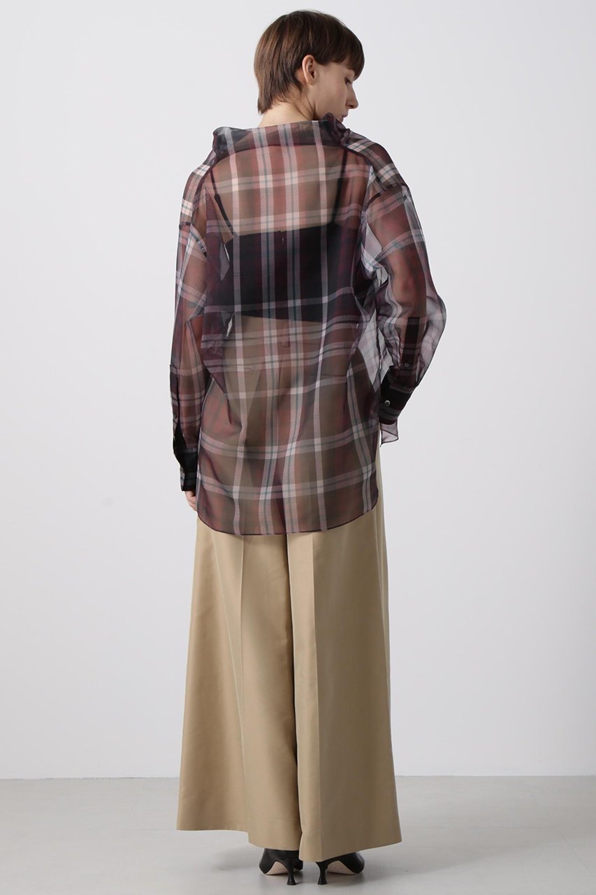 【ヒューエルミュージアム/hueLe Museum】の【hLM】シアーチェックブラウス 人気、トレンドファッション・服の通販 founy(ファニー) 　ファッション　Fashion　レディースファッション　Fashion for Women　トップス・カットソー　Cut & Sew Tops　シャツ・ブラウス・オフィスカジュアル　Elegant Blouses & Button-Ups　おすすめ　Recommended / Our Picks　インナー　Innerwear　オーガンジー　Organza Fabric　クラシック　Classic, Timeless Style　ジャケット　Jacket, Outerwear　スリーブ　Sleeve, Long Sleeve / Short Sleeve　チェック　Check, Plaid, Tartan　ドレープ　Drape, Draping Fabric　ロング　Long, Long-Length　定番　Standard, Basic Item　新作・新入荷　New Arrivals / New In　other-4|ID: prp329100004630150 ipo3291000000033299609