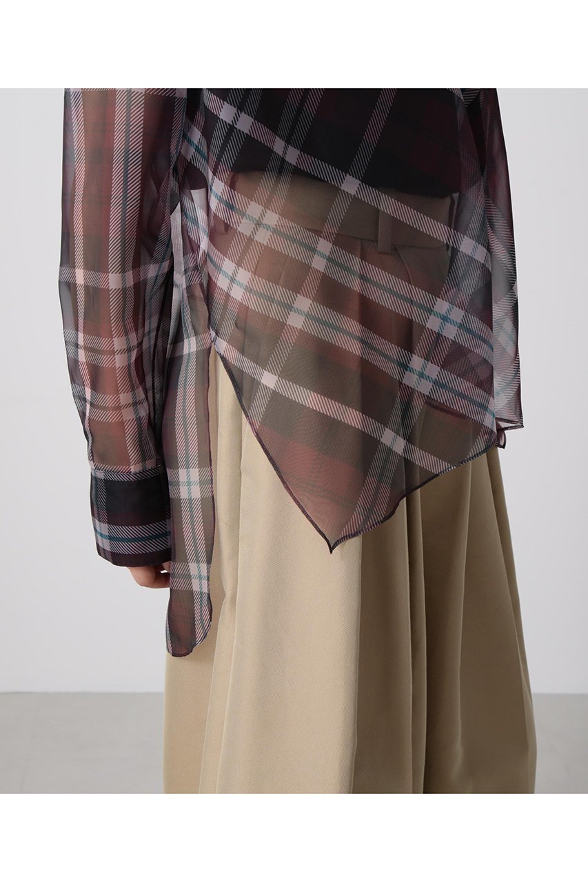 【ヒューエルミュージアム/hueLe Museum】の【hLM】シアーチェックブラウス 人気、トレンドファッション・服の通販 founy(ファニー) 　ファッション　Fashion　レディースファッション　Fashion for Women　トップス・カットソー　Cut & Sew Tops　シャツ・ブラウス・オフィスカジュアル　Elegant Blouses & Button-Ups　おすすめ　Recommended / Our Picks　インナー　Innerwear　オーガンジー　Organza Fabric　クラシック　Classic, Timeless Style　ジャケット　Jacket, Outerwear　スリーブ　Sleeve, Long Sleeve / Short Sleeve　チェック　Check, Plaid, Tartan　ドレープ　Drape, Draping Fabric　ロング　Long, Long-Length　定番　Standard, Basic Item　新作・新入荷　New Arrivals / New In　other-6|ID: prp329100004630150 ipo3291000000033299611