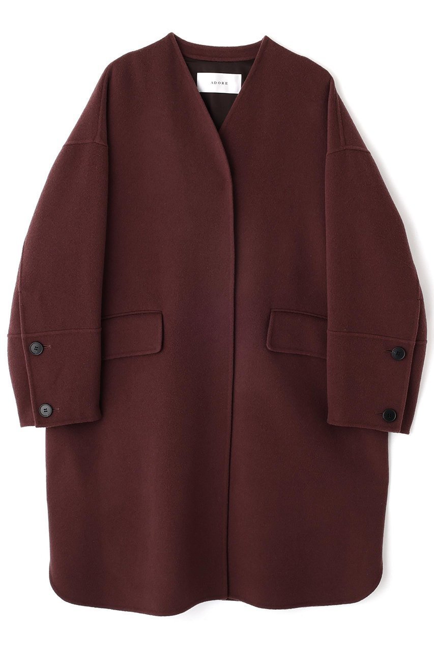 【アドーア/ADORE】のソリッドウールリバーノーカラーコート インテリア・キッズ・メンズ・レディースファッション・服の通販 founy(ファニー) 　ファッション　Fashion　レディースファッション　Fashion for Women　アウター　Coat / Outerwear Collection　コート・ロングコート・ピーコート　Long Coats, Peacoats & More　ダブル　Double, Double-Breasted　フェイス　Face, Facial Design　リバーシブル　Reversible, Two-Sided　ロング　Long, Long-Length　定番　Standard, Basic Item　パープル|ID: prp329100004630153 ipo3291000000035564086
