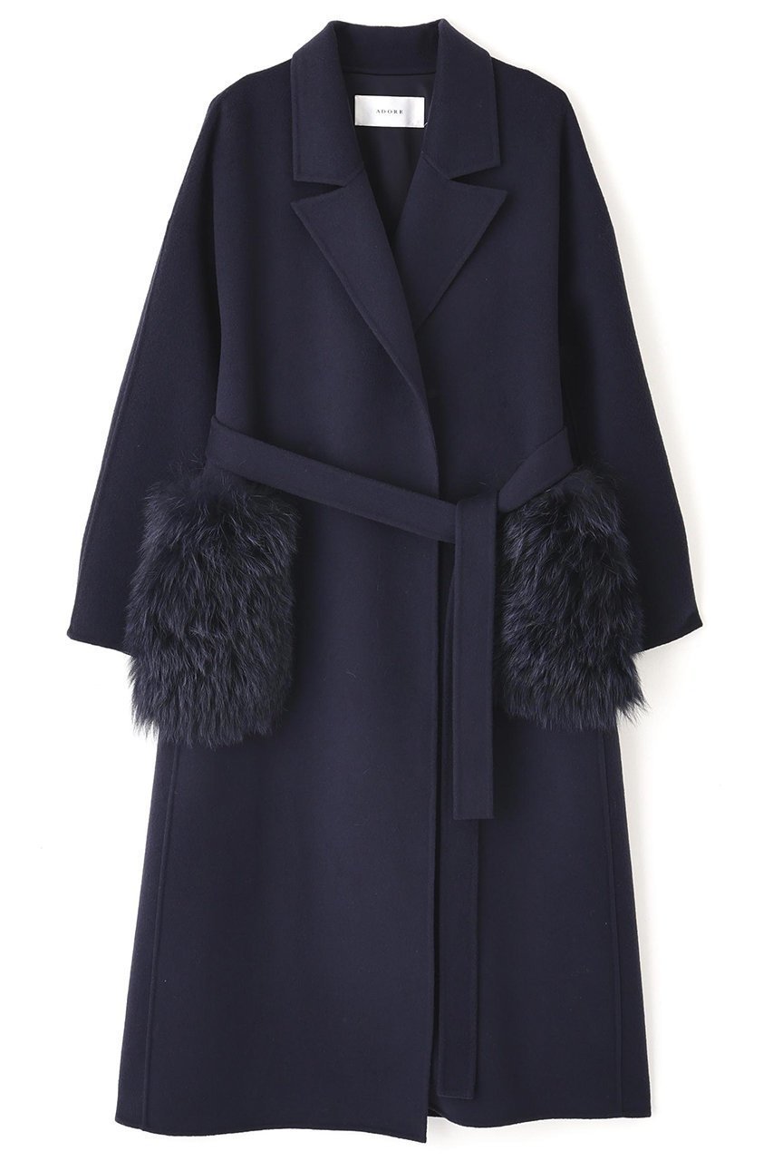 【アドーア/ADORE】のソリッドウールリバーコート インテリア・キッズ・メンズ・レディースファッション・服の通販 founy(ファニー) 　ファッション　Fashion　レディースファッション　Fashion for Women　アウター　Coat / Outerwear Collection　コート・ロングコート・ピーコート　Long Coats, Peacoats & More　ガウン　Gown, Robe　ダブル　Double, Double-Breasted　フェイス　Face, Facial Design　フォックス　Fox, Fox Fur　ポケット　Pocket, Pocket Detail　リアル　Real, Realistic　リバーシブル　Reversible, Two-Sided　ロング　Long, Long-Length　定番　Standard, Basic Item　ネイビー|ID: prp329100004630154 ipo3291000000033299637