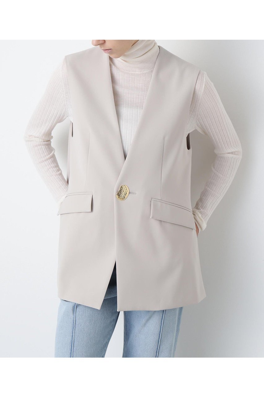 【ヒューエルミュージアム/hueLe Museum】の【STUMBLY】Metal Button Gilet インテリア・キッズ・メンズ・レディースファッション・服の通販 founy(ファニー) 　ファッション　Fashion　レディースファッション　Fashion for Women　アウター　Coat / Outerwear Collection　レディースジャケット・軽アウター　Jackets　おすすめ　Recommended / Our Picks　コンパクト　Compact, Small Size　ジャケット　Jacket, Outerwear　ストレッチ　Stretch, Stretchy Fabric　スリット　Slit, Slit Detail　セットアップ　Set-Up, Coordinated Outfit　ドレープ　Drape, Draping Fabric　フロント　Front, Front Design　メタル　Metal, Metal Parts　新作・新入荷　New Arrivals / New In　ベージュ|ID: prp329100004630155 ipo3291000000033299647