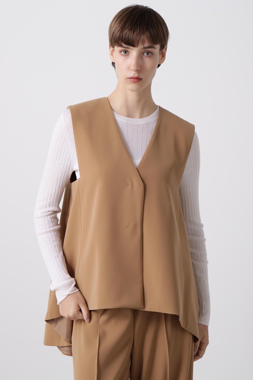 【ヒューエルミュージアム/hueLe Museum】の【hLM】ダブルクロスジレ インテリア・キッズ・メンズ・レディースファッション・服の通販 founy(ファニー) 　ファッション　Fashion　レディースファッション　Fashion for Women　アウター　Coat / Outerwear Collection　レディースジャケット・軽アウター　Jackets　エレガント 上品　Elegant　ジャケット　Jacket, Outerwear　ドレープ　Drape, Draping Fabric　フレア　Flare, Flared　ベスト　Vest, Waistcoat　ボックス　Boxy, Box Shape　マニッシュ　Mannish, Boyish　ベージュ|ID: prp329100004630157 ipo3291000000035753188