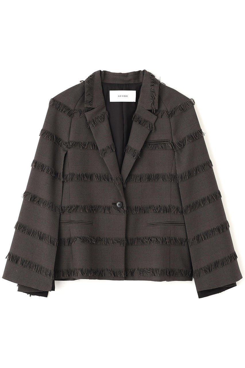 【アドーア/ADORE】のフリンジチェックジャケット 人気、トレンドファッション・服の通販 founy(ファニー) 　ファッション　Fashion　レディースファッション　Fashion for Women　アウター　Coat / Outerwear Collection　レディースジャケット・軽アウター　Jackets　おすすめ　Recommended / Our Picks　ジャカード／ジャガード　Jacquard, Woven Pattern　ジャケット　Jacket, Outerwear　スリーブ　Sleeve, Long Sleeve / Short Sleeve　セットアップ　Set-Up, Coordinated Outfit　チェック　Check, Plaid, Tartan　フリンジ　Fringe, Tassel　フレア　Flare, Flared　ボーダー　Border, Stripe　 other-1|ID: prp329100004630165 ipo3291000000033299724