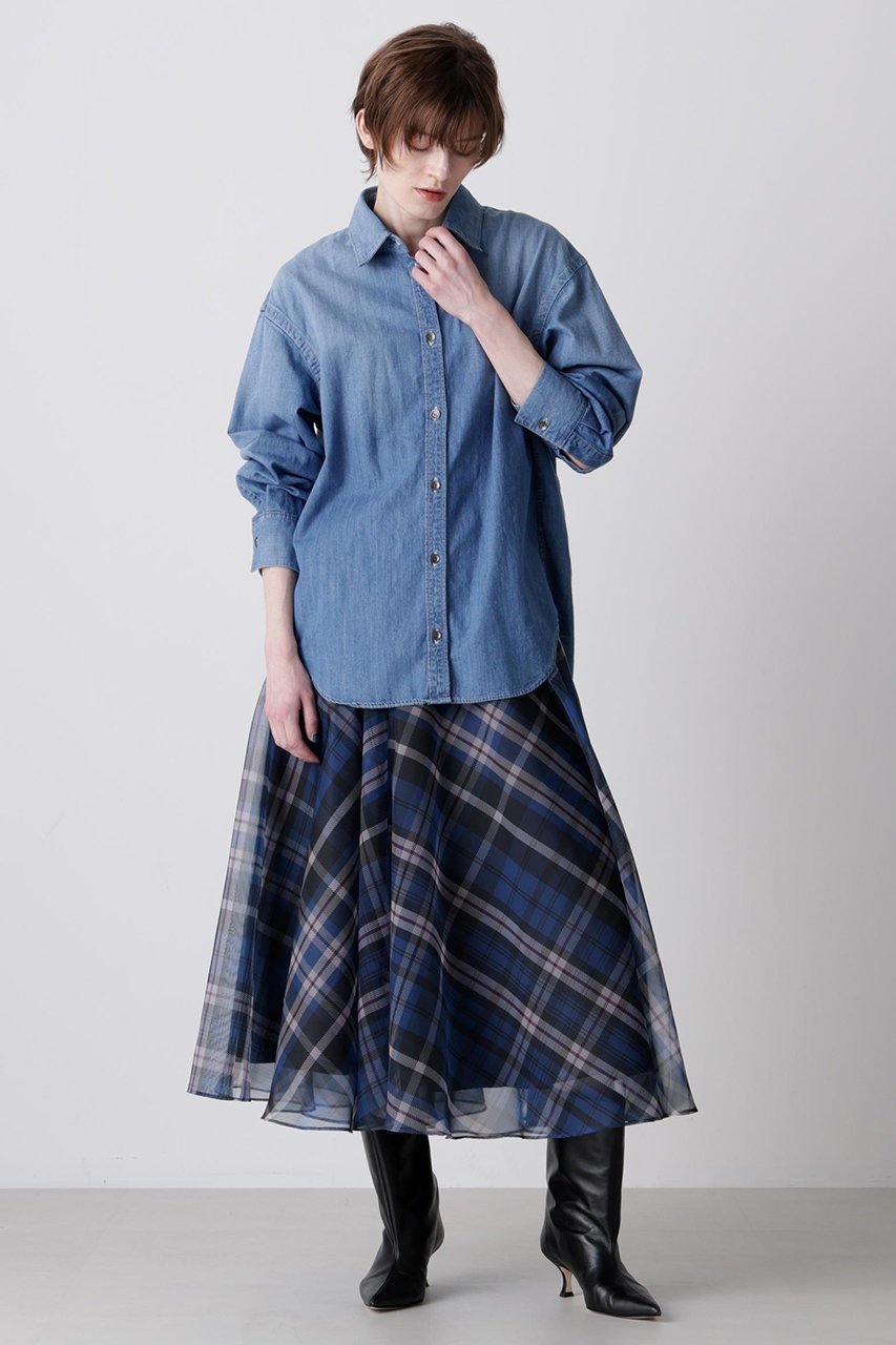 【ヒューエルミュージアム/hueLe Museum】の【hLM】シアーチェックスカート インテリア・キッズ・メンズ・レディースファッション・服の通販 founy(ファニー) 　ファッション　Fashion　レディースファッション　Fashion for Women　スカート　Skirts　ロングスカート　Long Skirts / Maxi & Midi Skirts　おすすめ　Recommended / Our Picks　オーガンジー　Organza Fabric　クラシック　Classic, Timeless Style　チェック　Check, Plaid, Tartan　フレア　Flare, Flared　モダン　Modern, Contemporary　ロング　Long, Long-Length　定番　Standard, Basic Item　A/W・秋冬　Autumn/Winter　ブルー|ID: prp329100004630195 ipo3291000000035694514