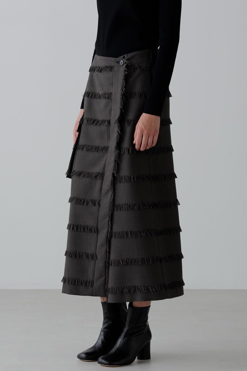 【アドーア/ADORE】のフリンジチェックスカート 人気、トレンドファッション・服の通販 founy(ファニー) 　ファッション　Fashion　レディースファッション　Fashion for Women　スカート　Skirts　ロングスカート　Long Skirts / Maxi & Midi Skirts　おすすめ　Recommended / Our Picks　ジャカード／ジャガード　Jacquard, Woven Pattern　ジャケット　Jacket, Outerwear　セットアップ　Set-Up, Coordinated Outfit　チェック　Check, Plaid, Tartan　フリンジ　Fringe, Tassel　ボーダー　Border, Stripe　ポケット　Pocket, Pocket Detail　ロング　Long, Long-Length　再入荷　Restock / Back in Stock　other-4|ID: prp329100004630198 ipo3291000000034990787