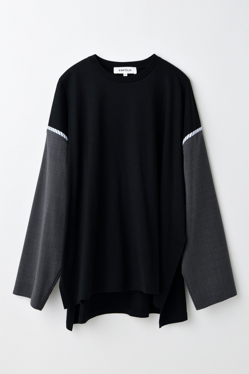 【エンフォルド/ENFOLD】のJACKT-SLEEVES LONG-T-SHIRT/Tシャツ インテリア・キッズ・メンズ・レディースファッション・服の通販 founy(ファニー) ファッション Fashion レディースファッション Fashion for Women トップス・カットソー Cut & Sew Tops シャツ・ブラウス・オフィスカジュアル Elegant Blouses & Button-Ups ロングTシャツ・Tシャツ Longline T-Shirts & Tees カットソー・ベーシックTシャツ Cut-and-Sewn Tops / Stretch Tees & Basics シンプル Simple, Minimal ジャケット Jacket, Outerwear スリーブ Sleeve, Long Sleeve / Short Sleeve スーツ Suit, Formalwear ドッキング Docking, Mixed Material リラックス Relax, Relaxed Fit ロング Long, Long-Length ワイド Wide, Wide Fit ブラック|ID: prp329100004630758 ipo3291000000033312929