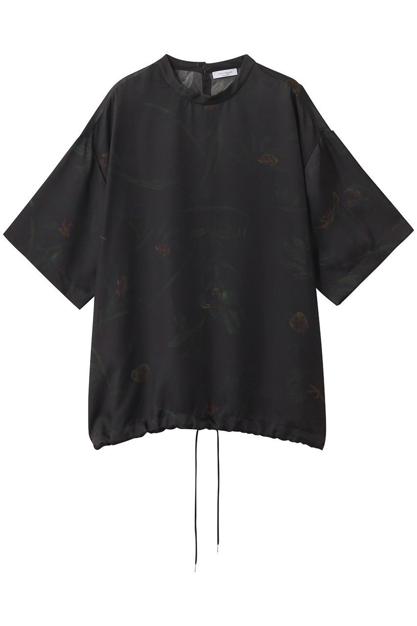 【ニアー ニッポン/near.nippon】のボタニカルプリント オーバーTシャツ インテリア・キッズ・メンズ・レディースファッション・服の通販 founy(ファニー) 　ファッション　Fashion　レディースファッション　Fashion for Women　トップス・カットソー　Cut & Sew Tops　シャツ・ブラウス・オフィスカジュアル　Elegant Blouses & Button-Ups　ロングTシャツ・Tシャツ　Longline T-Shirts & Tees　カットソー・ベーシックTシャツ　Cut-and-Sewn Tops / Stretch Tees & Basics　2025年　2025　2025-2026秋冬・A/W　Autumn/Winter 2025–26 AW25–26　なめらか　Smooth, Silky Texture　インナー　Innerwear　カットソー　Cut and Sewn Top　キュプラ　Cupro, Eco Fabric　コクーン　Cocoon, Cocoon Silhouette　ショート　Short, Short Length　スリーブ　Sleeve, Long Sleeve / Short Sleeve　ツイル　Twist, Twisted Detail　ドローコード　Drawcord, Drawstring Cord　ハイネック　High Neck, Mock Neck　フォーマル　Formal, Dressy　ボタニカル　Botanical, Floral Pattern　マニッシュ　Mannish, Boyish　リラックス　Relax, Relaxed Fit　エレガント 上品　Elegant　A/W・秋冬　Autumn/Winter　ブラック柄|ID: prp329100004630770 ipo3291000000033313039