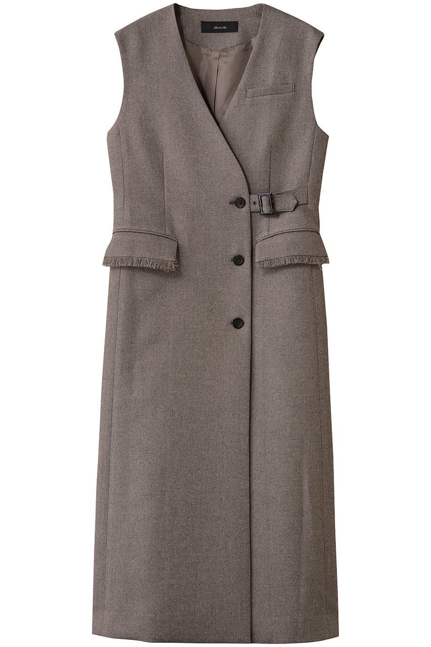 【アルアバイル/allureville】のツィードライクロングジレワンピース インテリア・キッズ・メンズ・レディースファッション・服の通販 founy(ファニー) 　ファッション　Fashion　レディースファッション　Fashion for Women　アウター　Coat / Outerwear Collection　ワンピース　Dresses　チュニック　Tunic Tops & Dresses　チュニック　Tunic, Long Top　バランス　Balance, Style Balance　フィット　Fit, Slim Fit　フリンジ　Fringe, Tassel　マニッシュ　Mannish, Boyish　ロング　Long, Long-Length　グレージュ|ID: prp329100004630780 ipo3291000000034079210