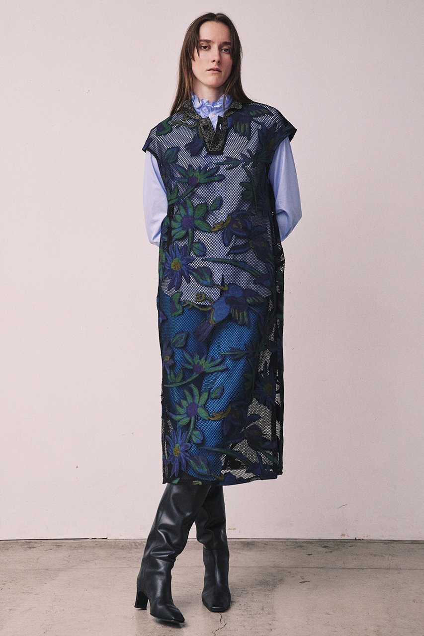 【ニアー ニッポン/near.nippon】のメッシュオパール柄 ポロワンピース 人気、トレンドファッション・服の通販 founy(ファニー) 　ファッション　Fashion　レディースファッション　Fashion for Women　ワンピース　Dresses　チュニック　Tunic Tops & Dresses　インナー　Innerwear　カットソー　Cut and Sewn Top　キャミソール　Camisole, Spaghetti Strap Top　チュニック　Tunic, Long Top　デニム　Denim, Jeans Material　ドレス　Dress, One-Piece　プリント　Print, Printed Pattern　ボタニカル　Botanical, Floral Pattern　メッシュ　Mesh, Net Fabric　ラッセル　Raschel, Raschel Lace　ロング　Long, Long-Length　エレガント 上品　Elegant　other-7|ID: prp329100004630782 ipo3291000000035615617