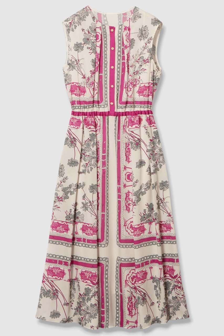 【アナイ/ANAYI】のスカーフプリントタックワンピース インテリア・キッズ・メンズ・レディースファッション・服の通販 founy(ファニー) 　ファッション　Fashion　レディースファッション　Fashion for Women　ワンピース　Dresses　チュニック　Tunic Tops & Dresses　オレンジ　Orange　オータム　Autumn Fashion　秋　Autumn　カーディガン　Cardigan, Knitwear　キャミソール　Camisole, Spaghetti Strap Top　サテン　Satin, Glossy Fabric　ジャケット　Jacket, Outerwear　スカーフ　Scarf, Neckwear　チュニック　Tunic, Long Top　ノースリーブ　Sleeveless, No-Sleeve　フラワー　Flower, Floral　フロント　Front, Front Design　プリント　Print, Printed Pattern　ペチコート　Petticoat, Underskirt　ロング　Long, Long-Length　オフホワイト|ID: prp329100004630785 ipo3291000000033342648