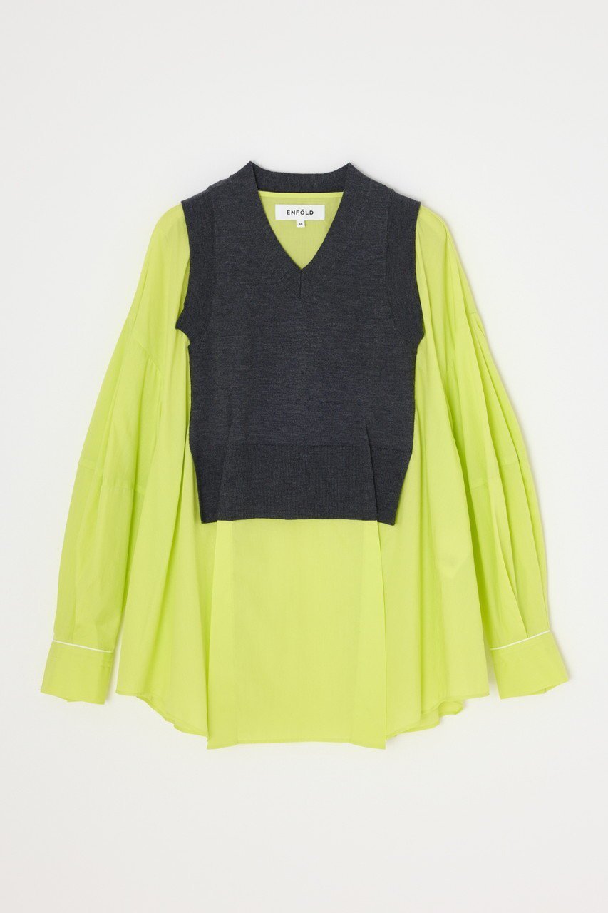 【エンフォルド/ENFOLD】のFAKE-LAYERED PULLOVER/プルオーバー インテリア・キッズ・メンズ・レディースファッション・服の通販 founy(ファニー) 　ファッション　Fashion　レディースファッション　Fashion for Women　トップス・カットソー　Cut & Sew Tops　シャツ・ブラウス・オフィスカジュアル　Elegant Blouses & Button-Ups　カジュアルプルオーバー・ニットトップス　Pullovers & Knit Tops / Casual Pullovers　カフス　Cuff Design　スリーブ　Sleeve, Long Sleeve / Short Sleeve　ドッキング　Docking, Mixed Material　ベスト　Vest, Waistcoat　ロング　Long, Long-Length　再入荷　Restock / Back in Stock　グリーン|ID: prp329100004630792 ipo3291000000033313198