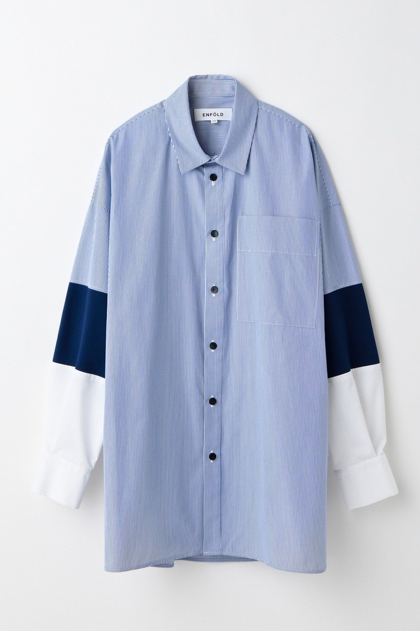 【エンフォルド/ENFOLD】の【8/13 12:00販売開始】KNIT COMBI SHIRT/シャツ インテリア・キッズ・メンズ・レディースファッション・服の通販 founy(ファニー) 　ファッション　Fashion　レディースファッション　Fashion for Women　トップス・カットソー　Cut & Sew Tops　ニット　Knit Tops & Sweaters　シャツ・ブラウス・オフィスカジュアル　Elegant Blouses & Button-Ups　コンビ　Combo, Combination Style　スリーブ　Sleeve, Long Sleeve / Short Sleeve　リラックス　Relax, Relaxed Fit　ロング　Long, Long-Length　新作・新入荷　New Arrivals / New In　ブルー|ID: prp329100004630794 ipo3291000000033313204