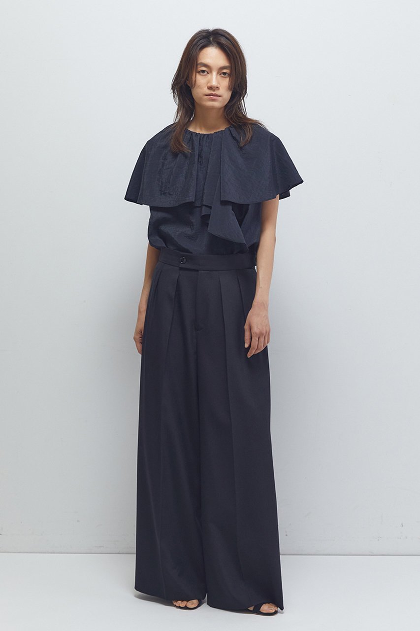 【プルミエ アロンディスモン/1er Arrondissement】のナイロンクロスケープカラーブラウス 人気、トレンドファッション・服の通販 founy(ファニー) 　ファッション　Fashion　レディースファッション　Fashion for Women　トップス・カットソー　Cut & Sew Tops　シャツ・ブラウス・オフィスカジュアル　Elegant Blouses & Button-Ups　ショート　Short, Short Length　スラックス　Slacks, Dress Pants　スリーブ　Sleeve, Long Sleeve / Short Sleeve　デニム　Denim, Jeans Material　other-7|ID: prp329100004630807 ipo3291000000033439770